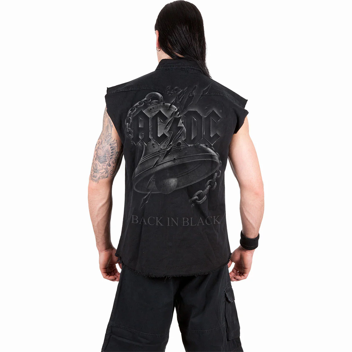 AC/DC - BACK IN BLACK TORN - Sleeveless Stone Washed Worker Black - Image 3