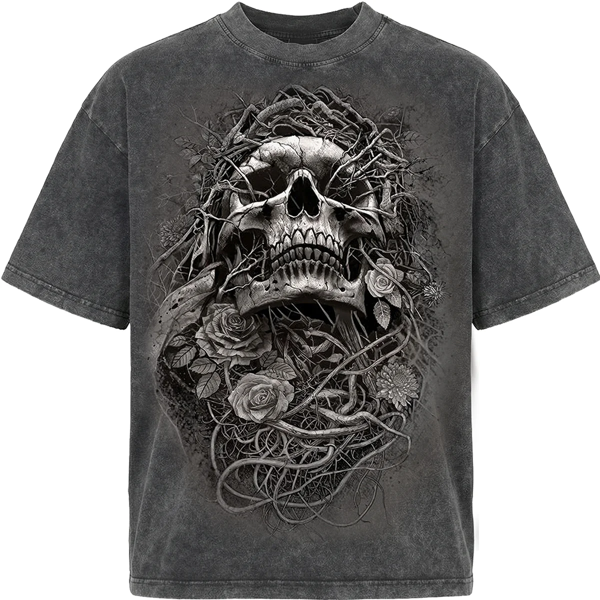 ACID REAPER - Oversized Box T-Shirt Acid Wash Charcoal