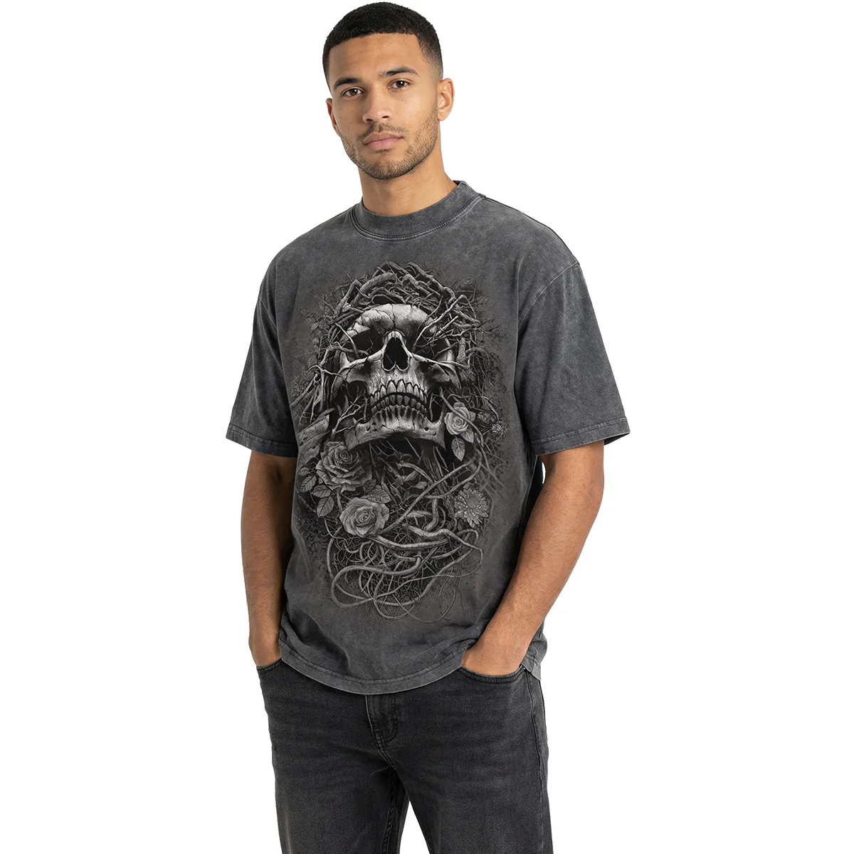 ACID REAPER - Oversized Box T-Shirt Acid Wash Charcoal - Image 3