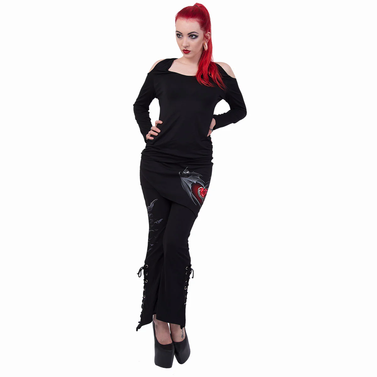 BAT'S HEART - 2in1 Boot-Cut Leggings with Micro Slant Skirt - Image 3