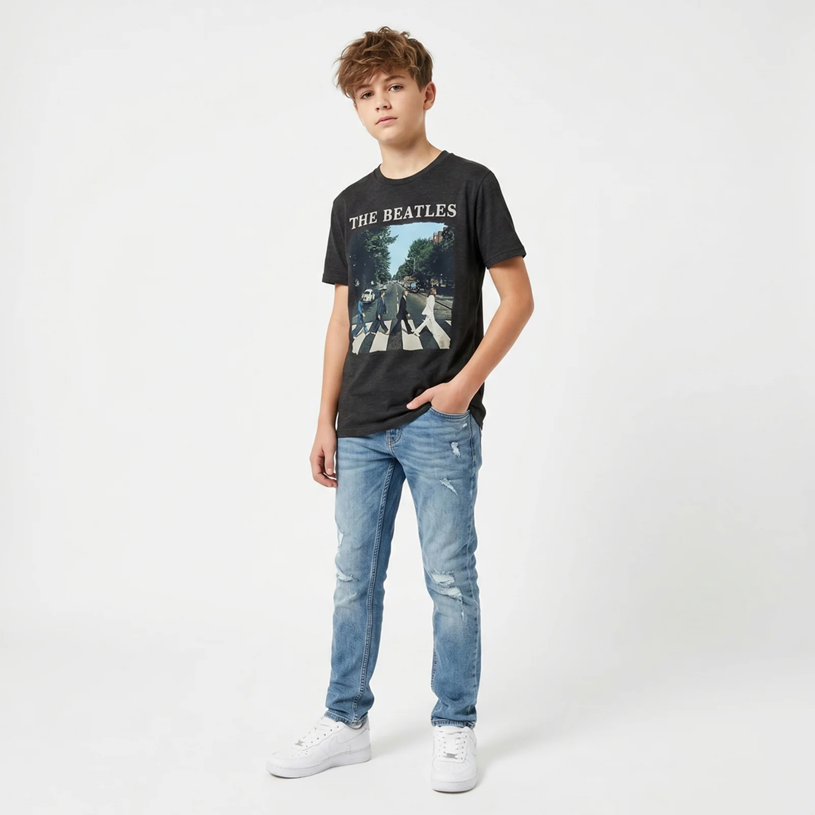 THE BEATLES - ABBEY ROAD & LOGO - Kids T-Shirt Black - Image 3