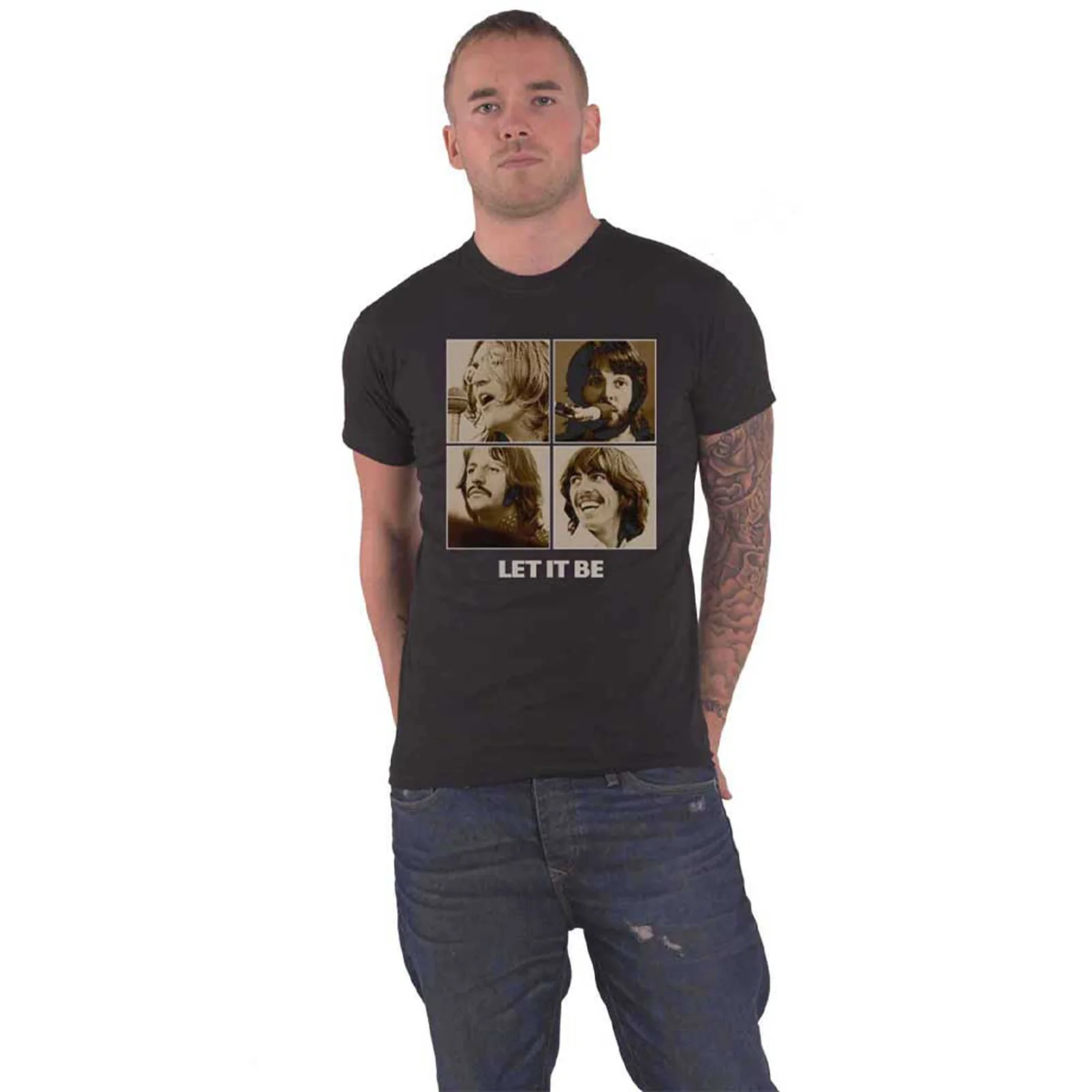 THE BEATLES - LET IT BE SEPIA - T-Shirt Black - Image 2