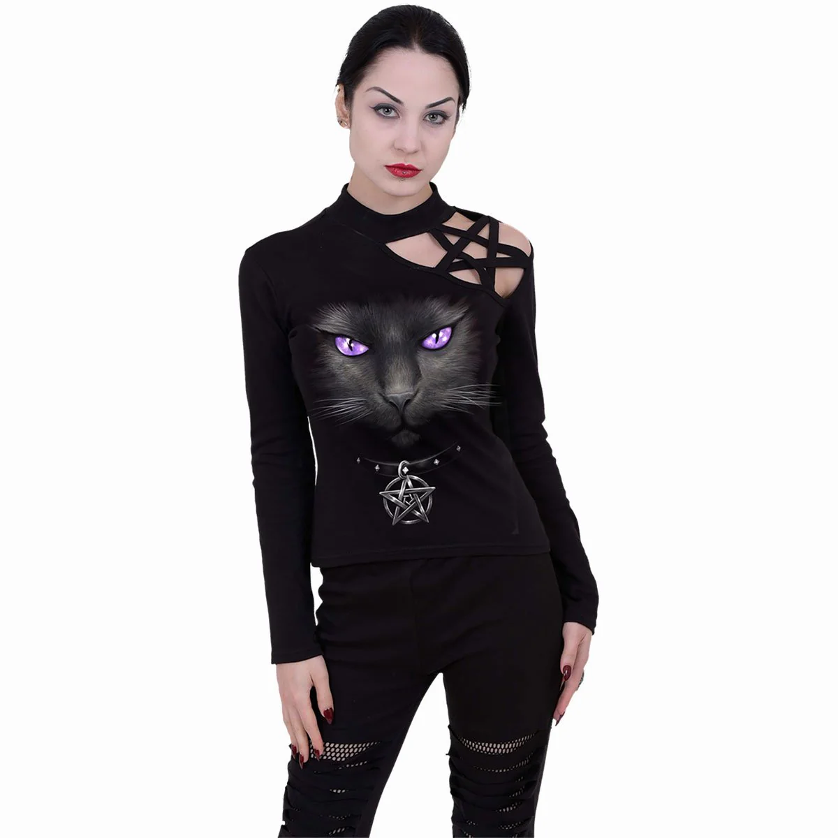 BLACK CAT - Pentagram Shoulder Longsleeve Top - Image 2
