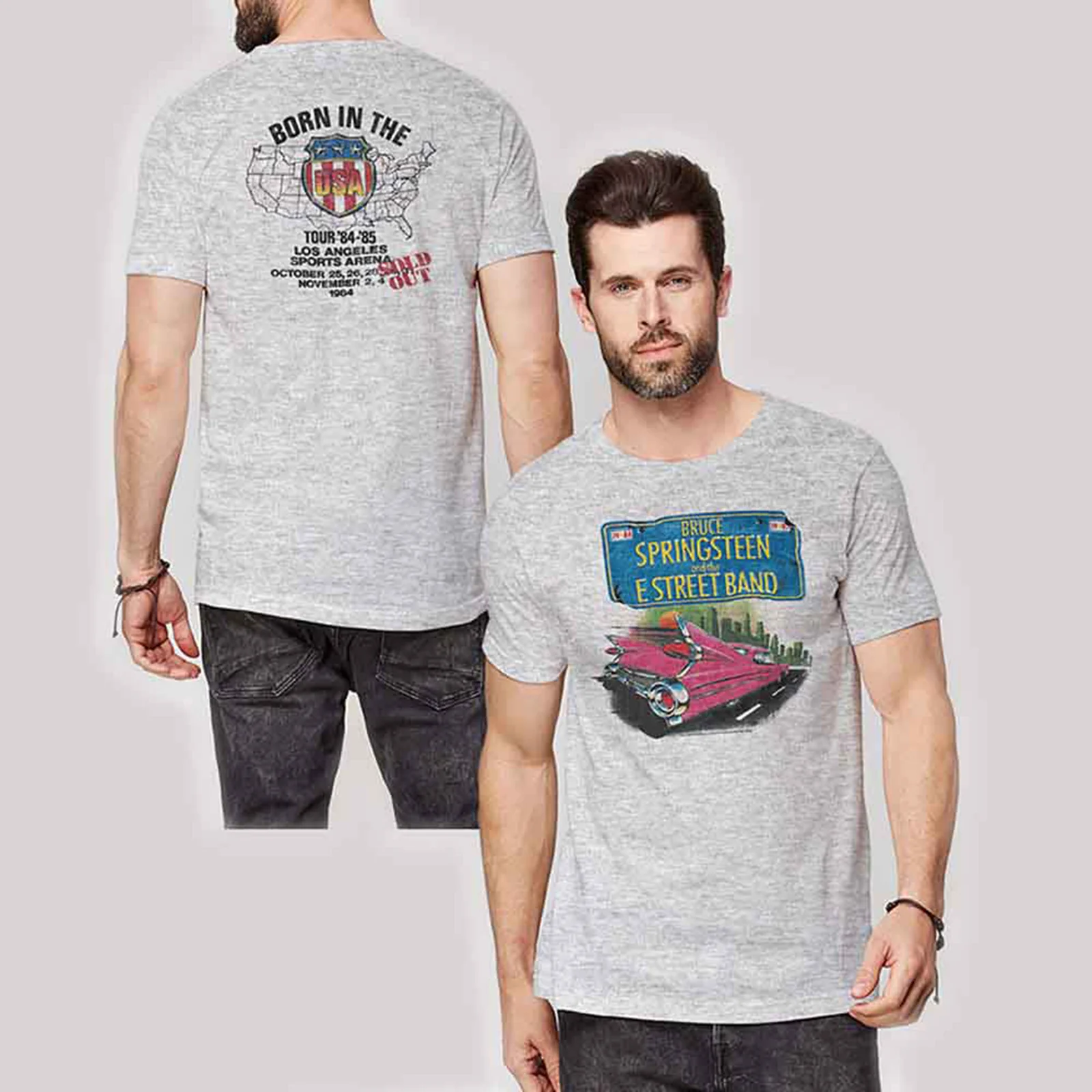 BRUCE SPRINGSTEEN - PINK CADILLAC - T-Shirt Grey (Back Print) - Image 2