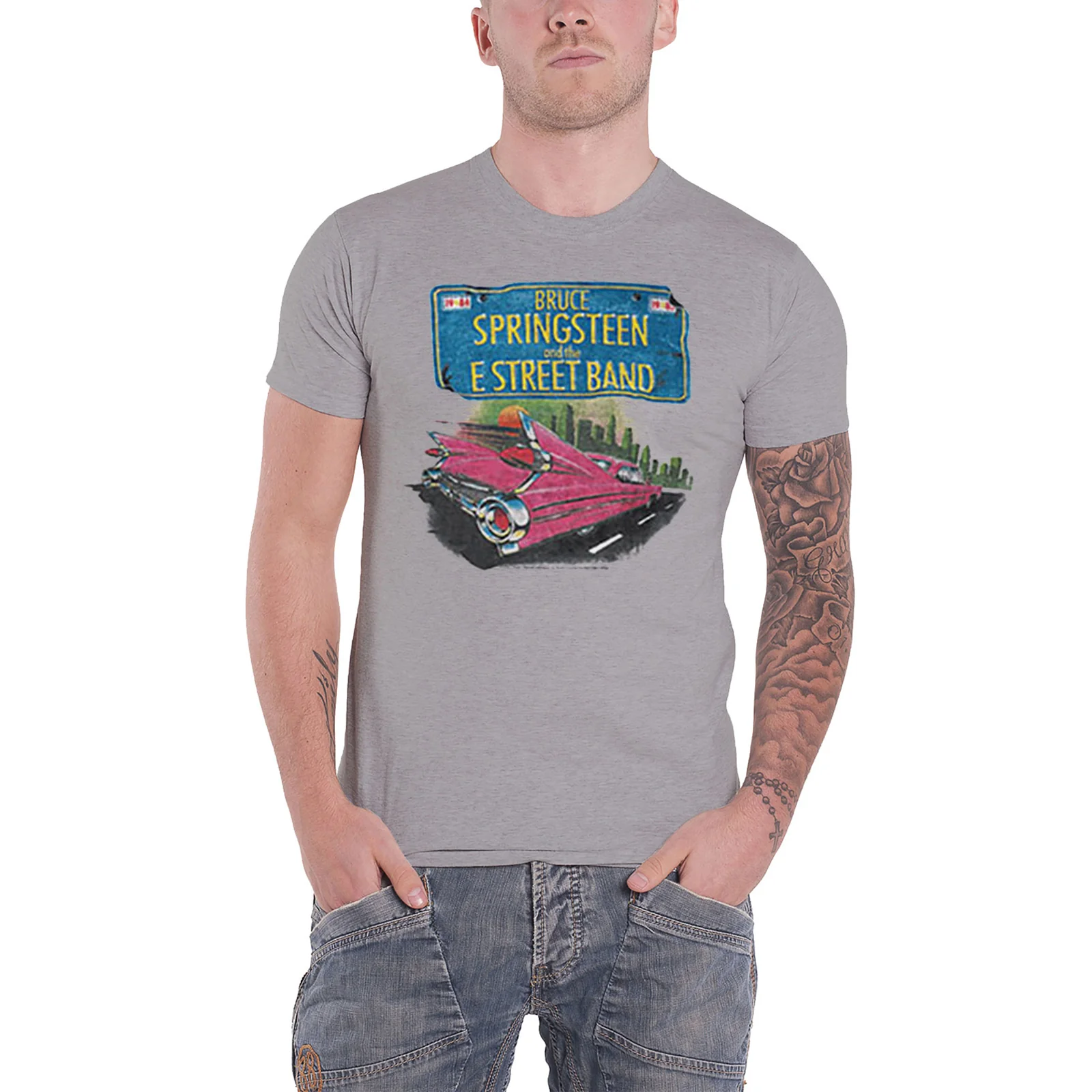 BRUCE SPRINGSTEEN - PINK CADILLAC - T-Shirt Grey (Back Print) - Image 3