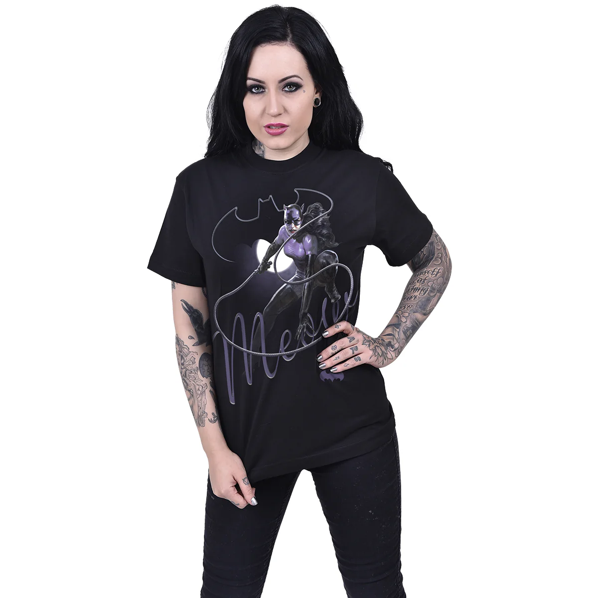 CATWOMAN - MEOW - Front Print T-Shirt Black - Image 2
