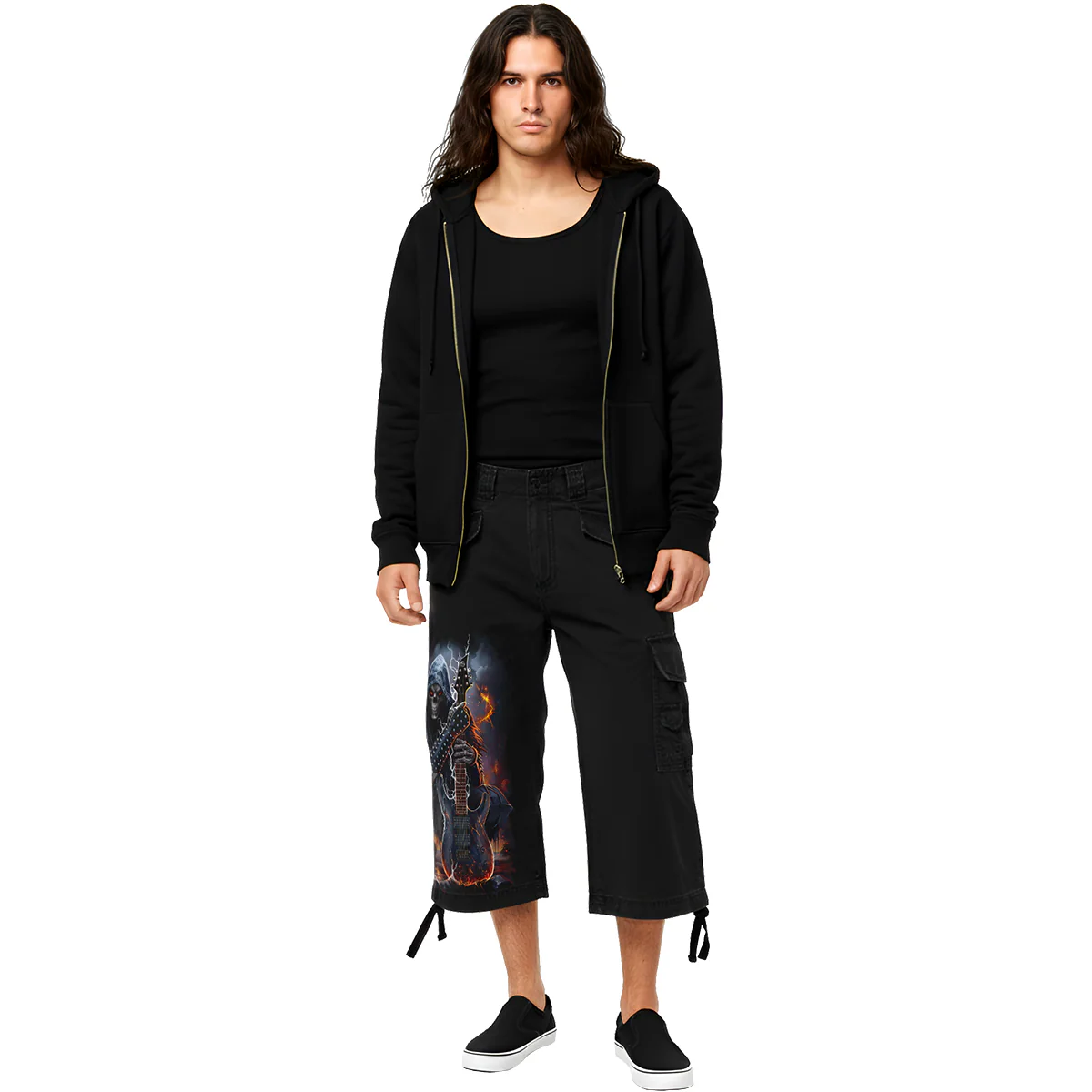 DEATH ROCKER - Vintage Cargo Shorts 3/4 Long Black - Image 3