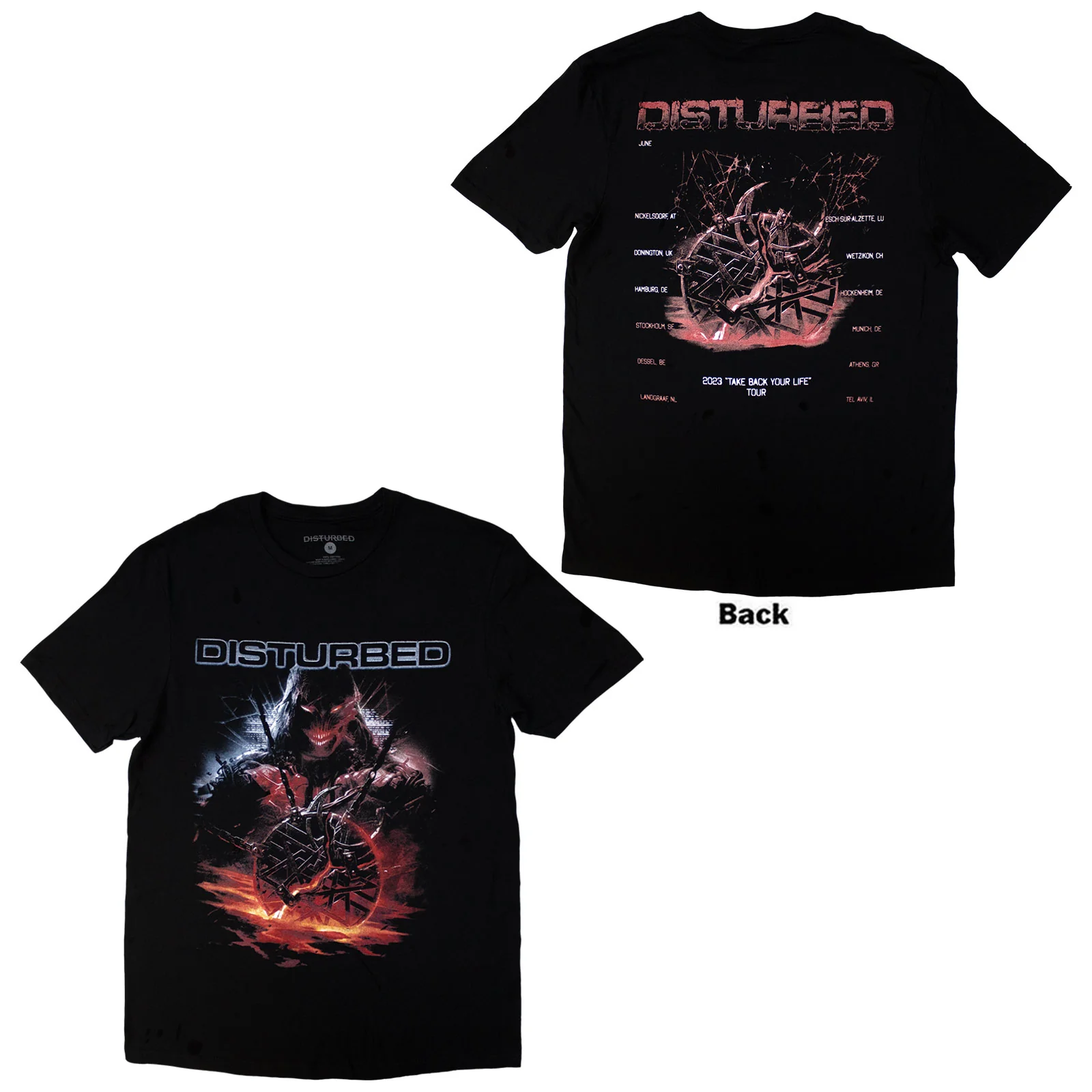 DISTURBED - EUROPEAN TOUR '23 MEDALLION - T-Shirt Black (Back Print & Ex-Tour) - Image 3