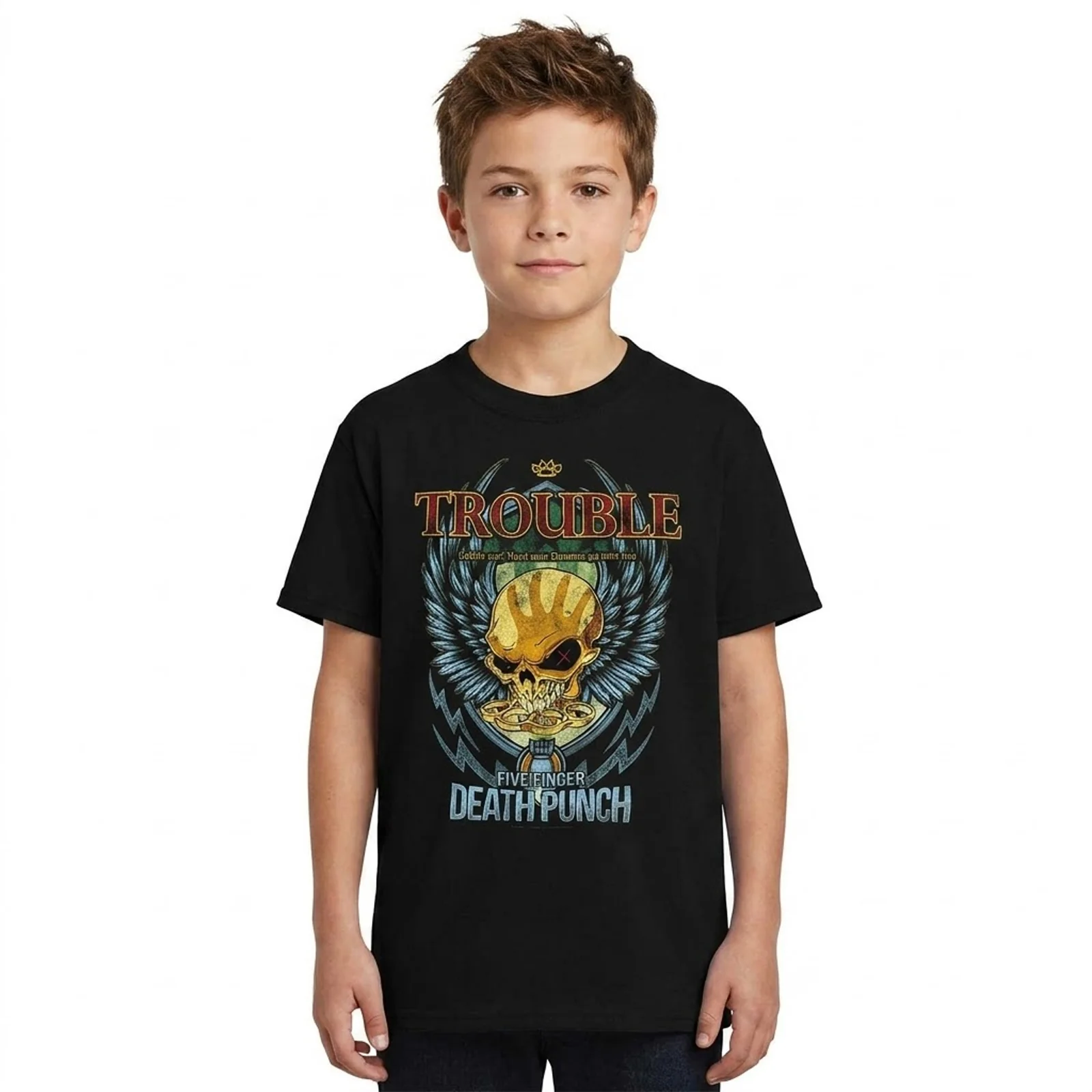 FIVE FINGER DEATH PUNCH - TROUBLE - Kids T-Shirt Black - Image 2