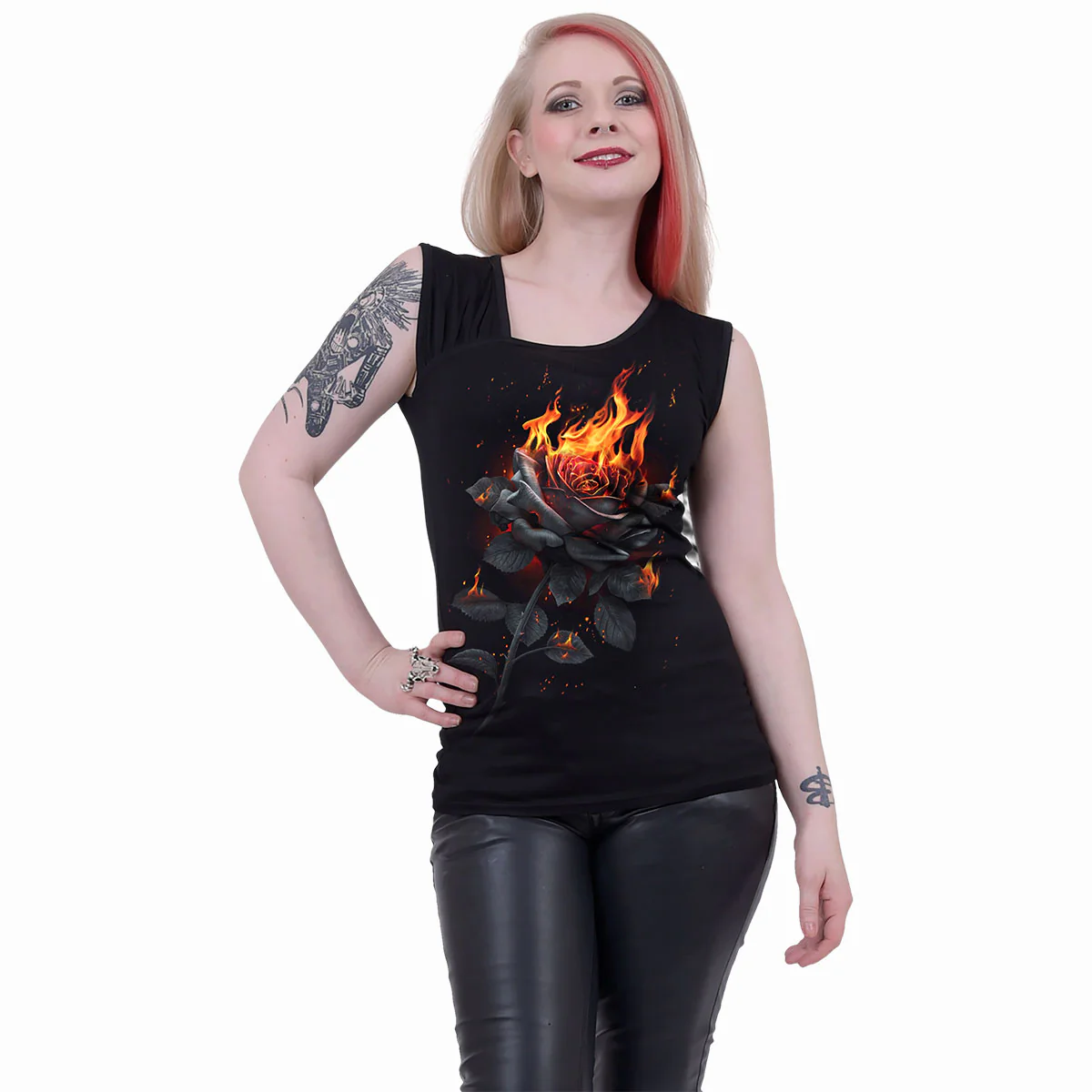 FLAMING ROSE - Gathered Shoulder Slant Vest Black - Image 2