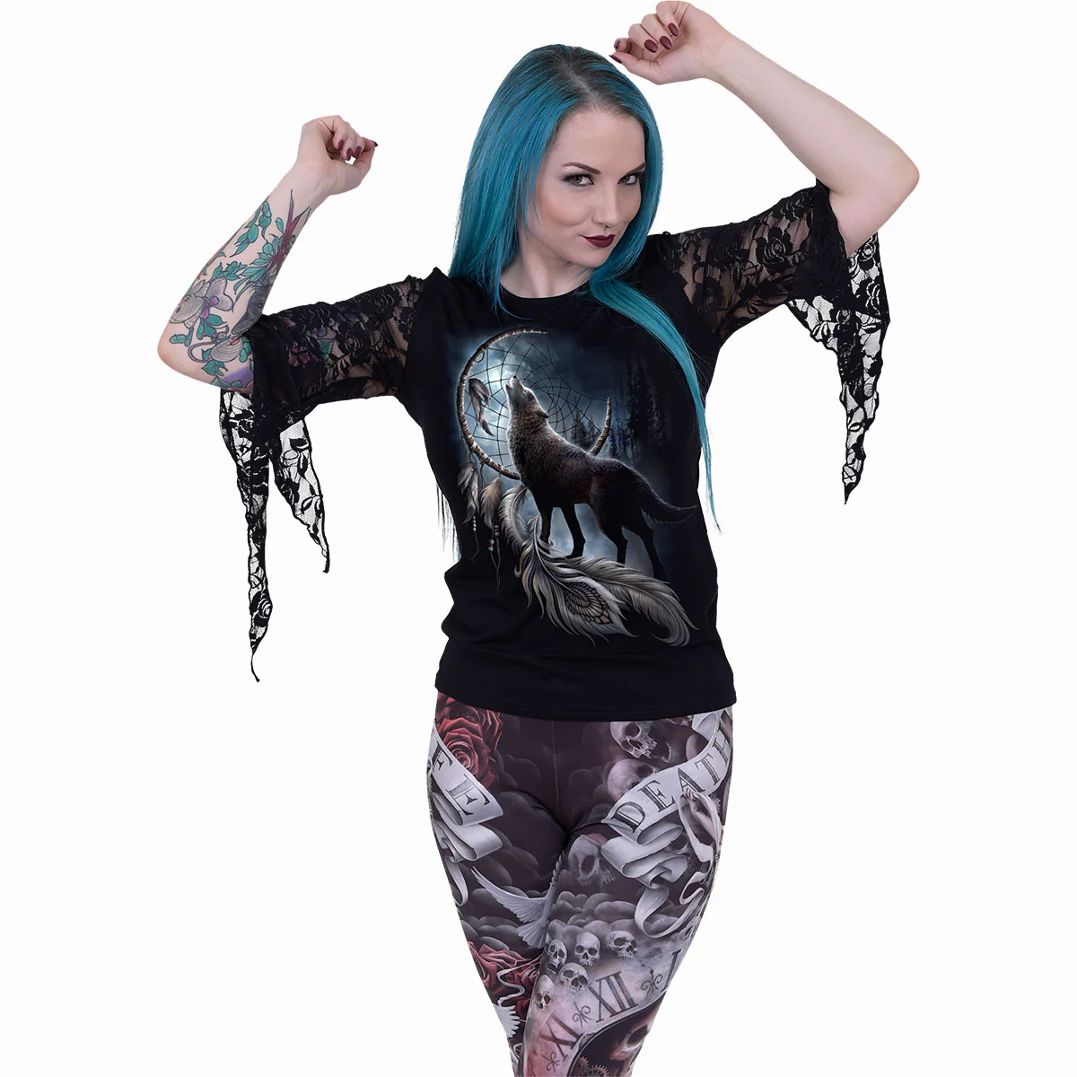FROM DARKNESS - Rose Lace Sleeve Top - Image 2