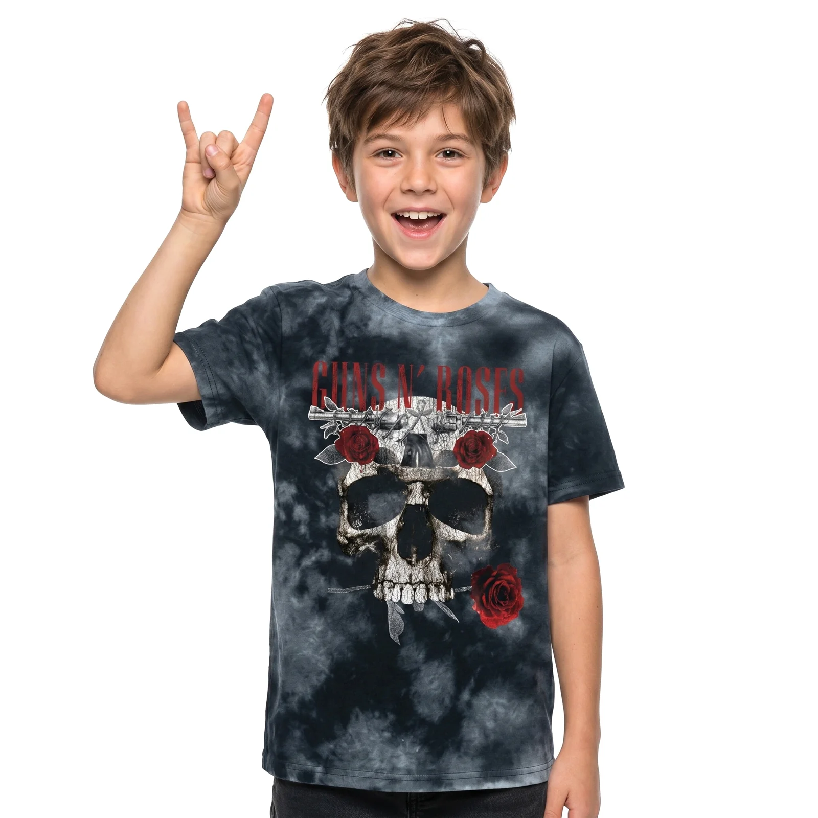 GUNS N ROSES - FLOWER SKULL - Kids T-Shirt Grey (Wash Collection) - Image 2