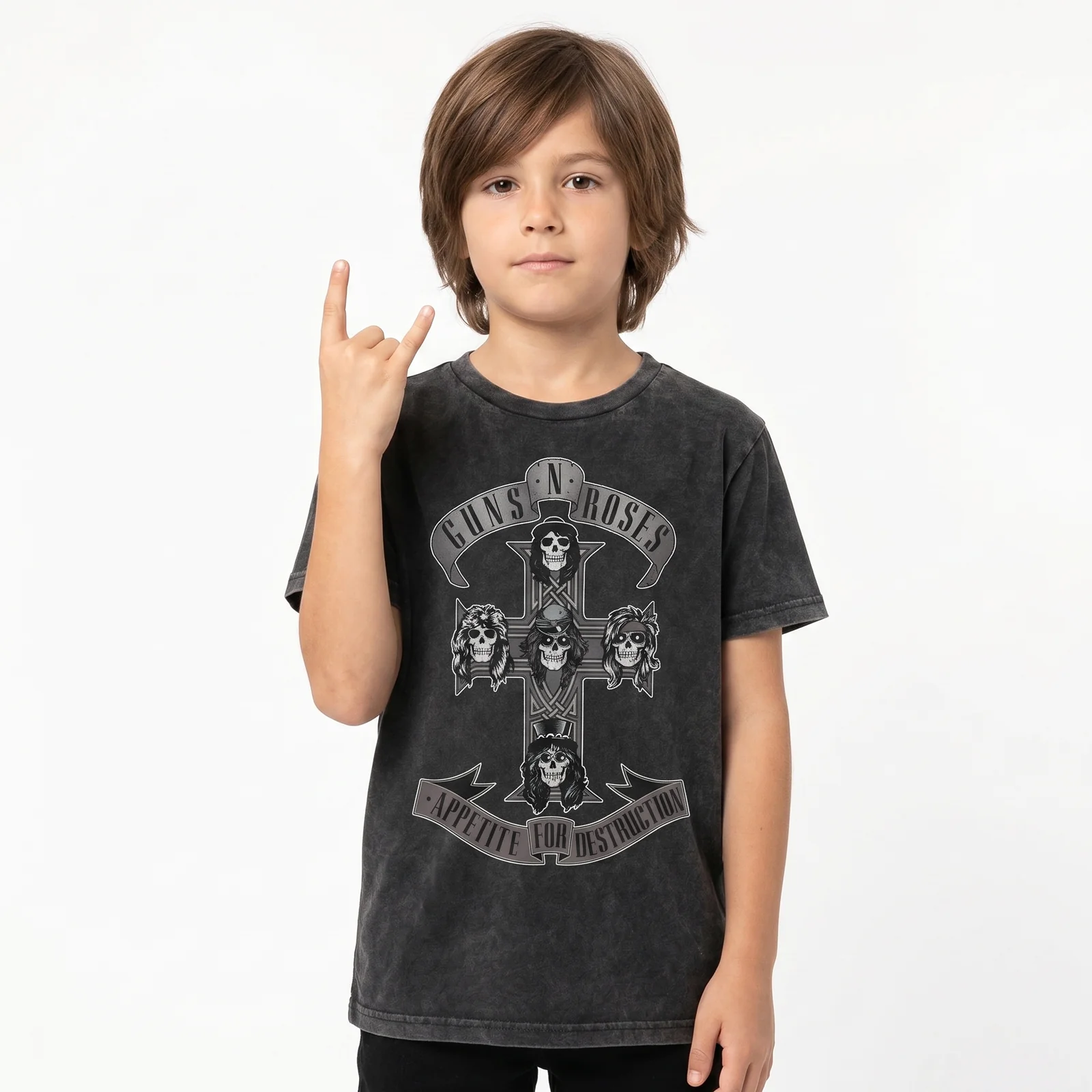 GUNS N ROSES - MONOCHROME CROSS - Kids T-Shirt Black (Wash Collection) - Image 2