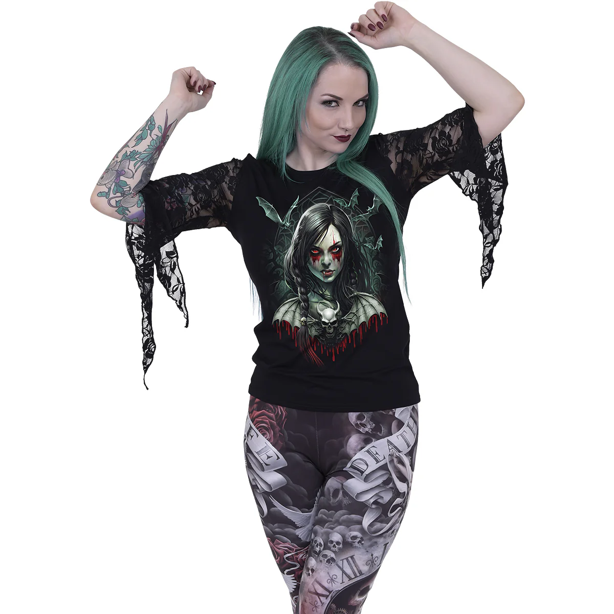 HALLOW'S EVE  - Rose Lace Sleeve Top - Image 2