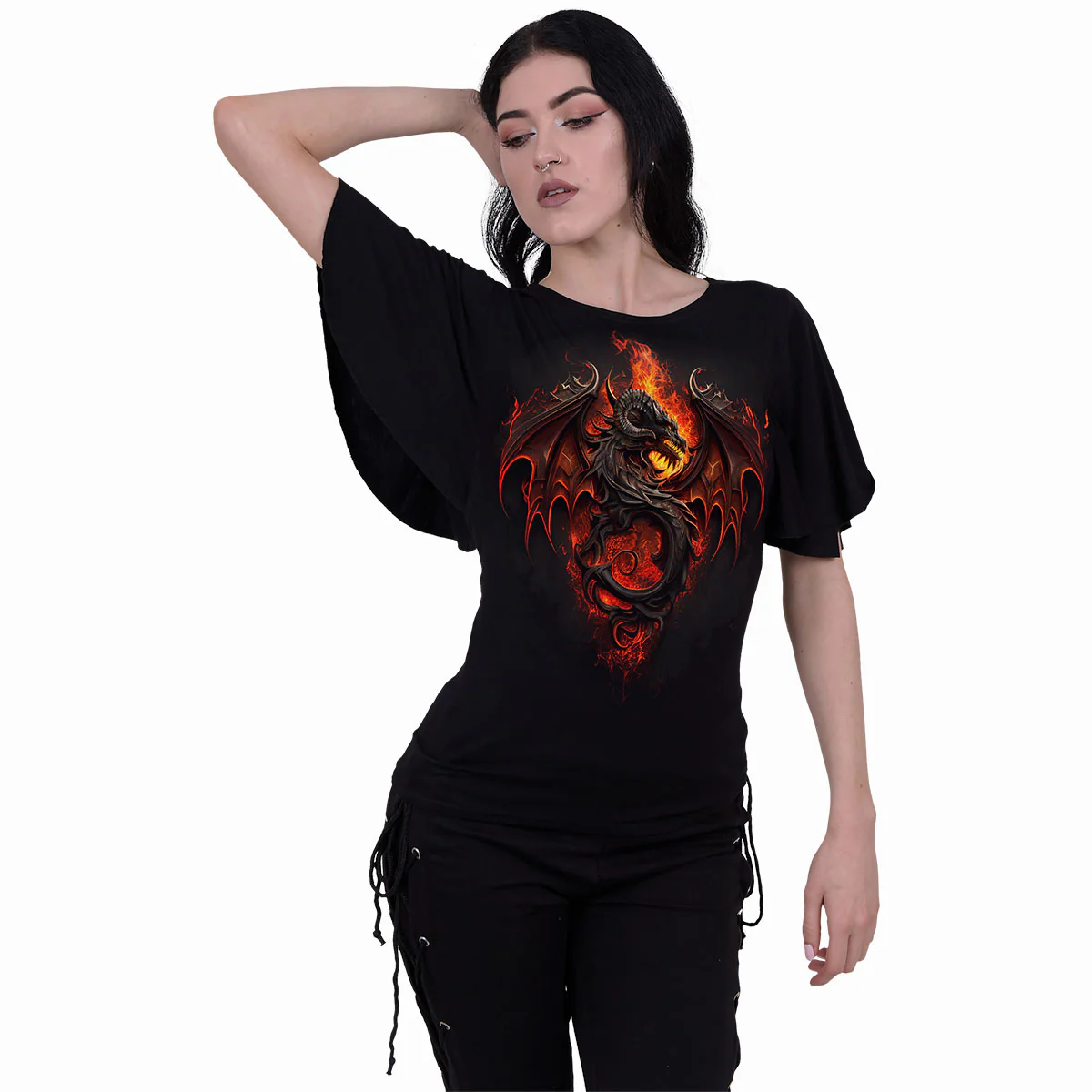 INFERNAL DUEL - Boat Neck Bat Sleeve Top Black - Image 2