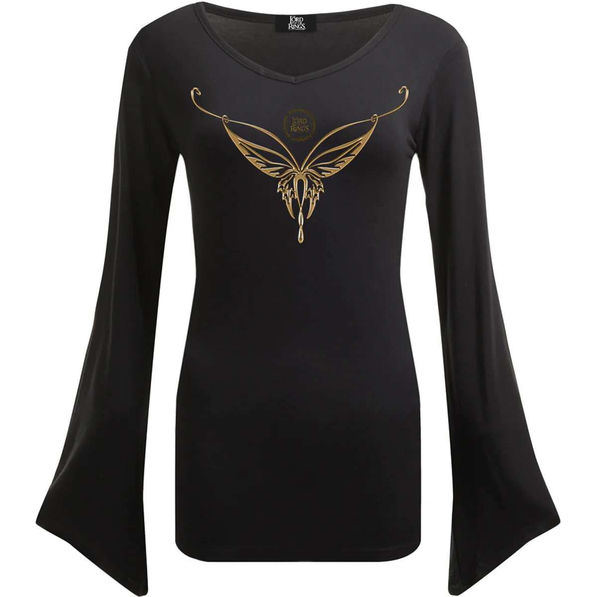LOTR - ELVEN NECKLACE - V Neck Goth Sleeve Top Black