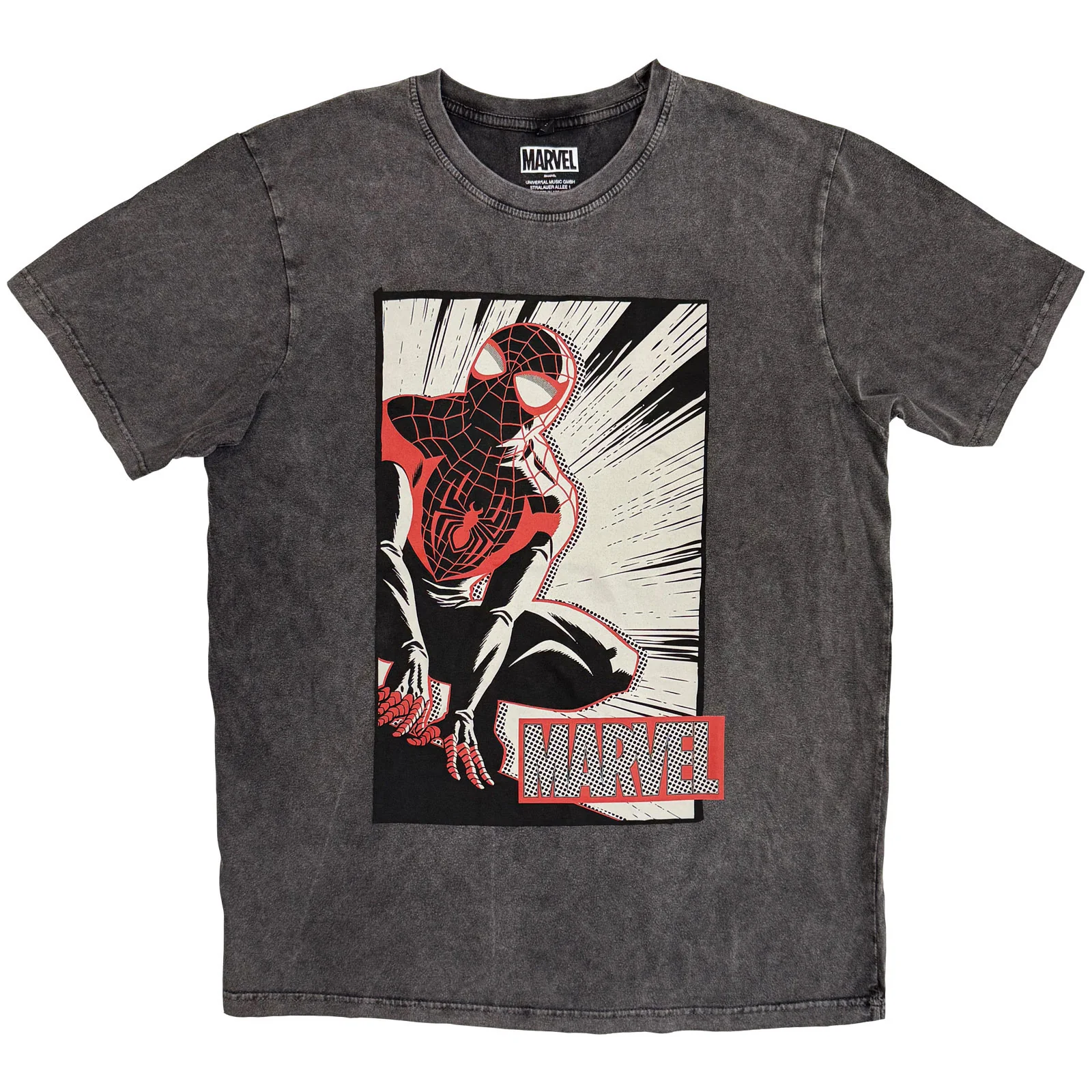 MARVEL COMICS - SPIDER-MAN CROUCH CARTOON - Stone Wash T-Shirt Grey