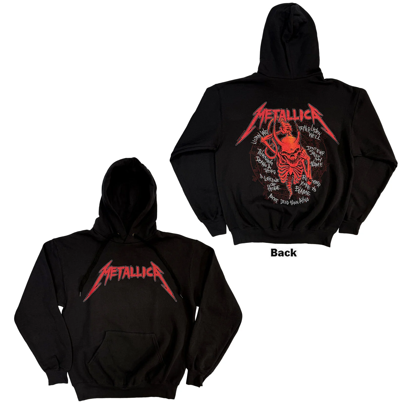 METALLICA - SKULL SCREAMING RED - Pullover Hoodie Black (Back Print) - Image 3