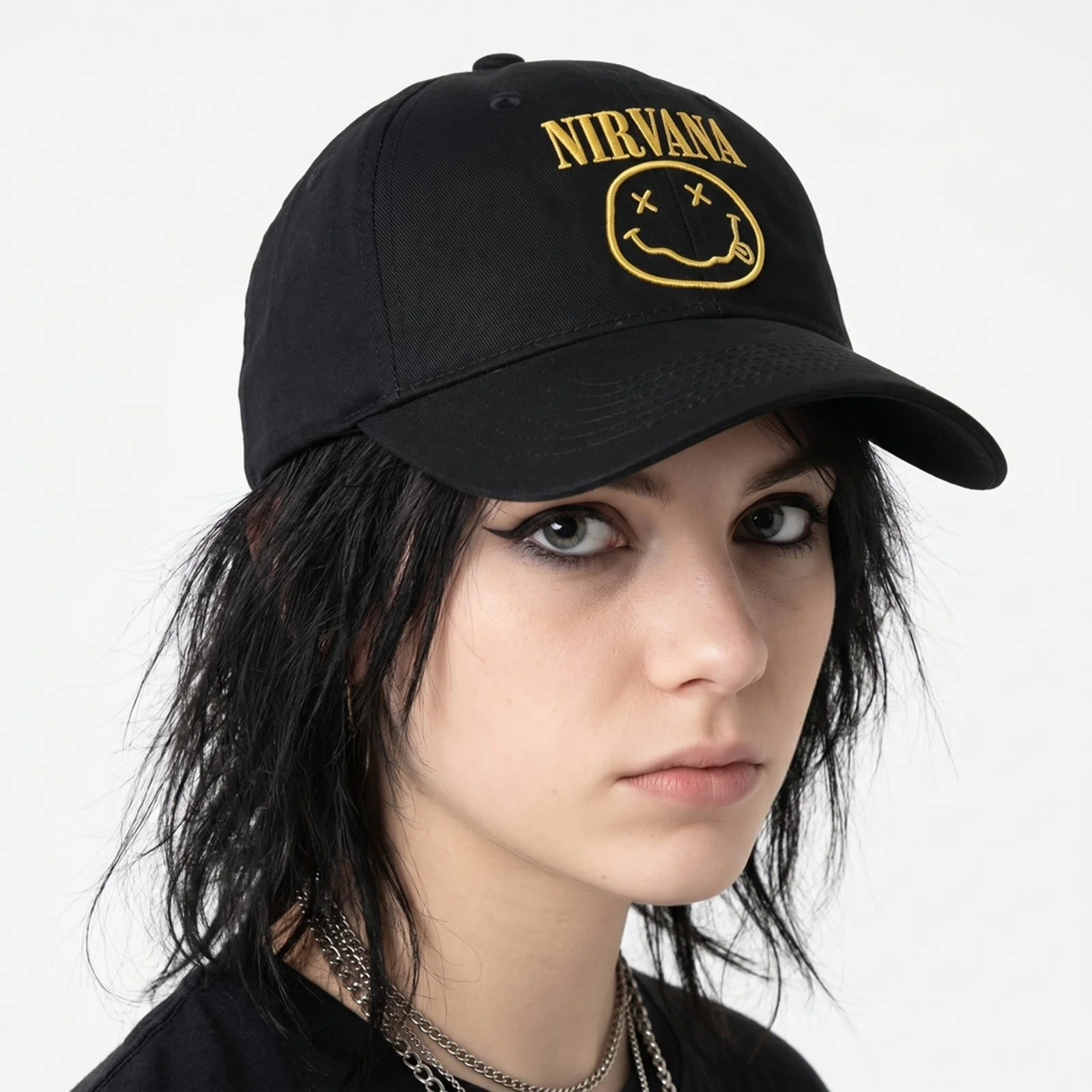 NIRVANA - LOGO & HAPPY FACE - Baseball Cap Black - Image 2