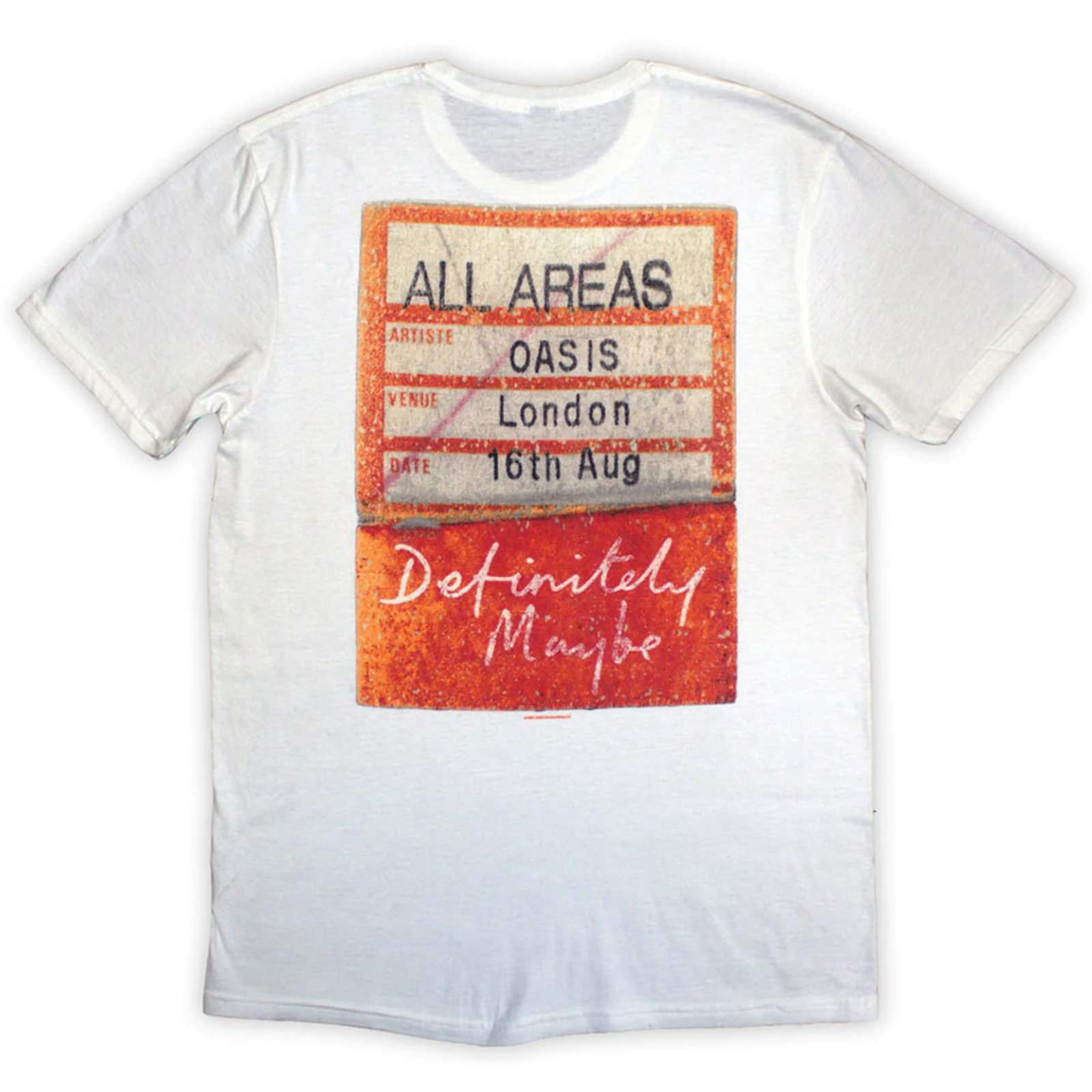 OASIS - DEFINITELY MAYBE AAA PASS - T-Shirt White (Back Print) - Image 2