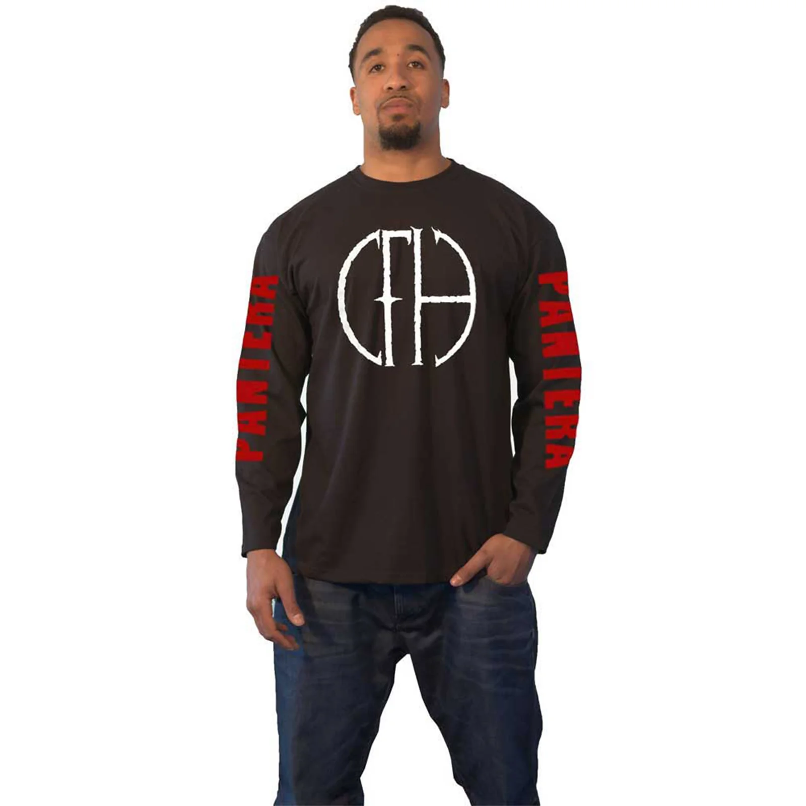 PANTERA - FRAYED LOGO - Long Sleeve T-Shirt Black (Sleeve Print) - Image 2