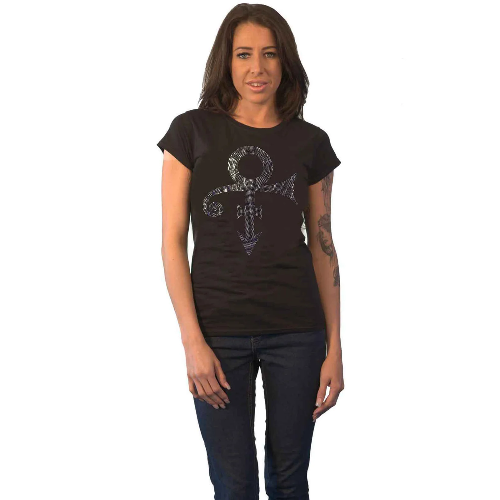 PRINCE - PURPLE SYMBOL - Ladies T-Shirt Black (Embellished) - Image 3