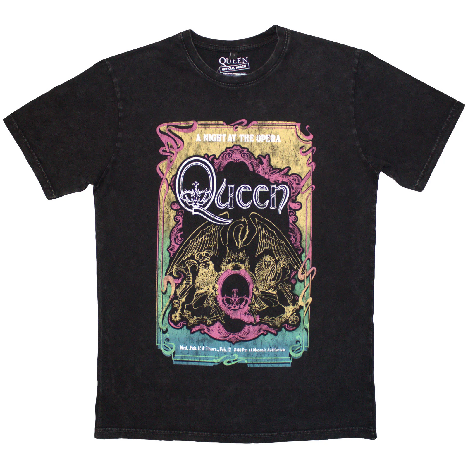 QUEEN - A NIGHT AT THE OPERA TOUR '76 - Stone Wash T-Shirt Black