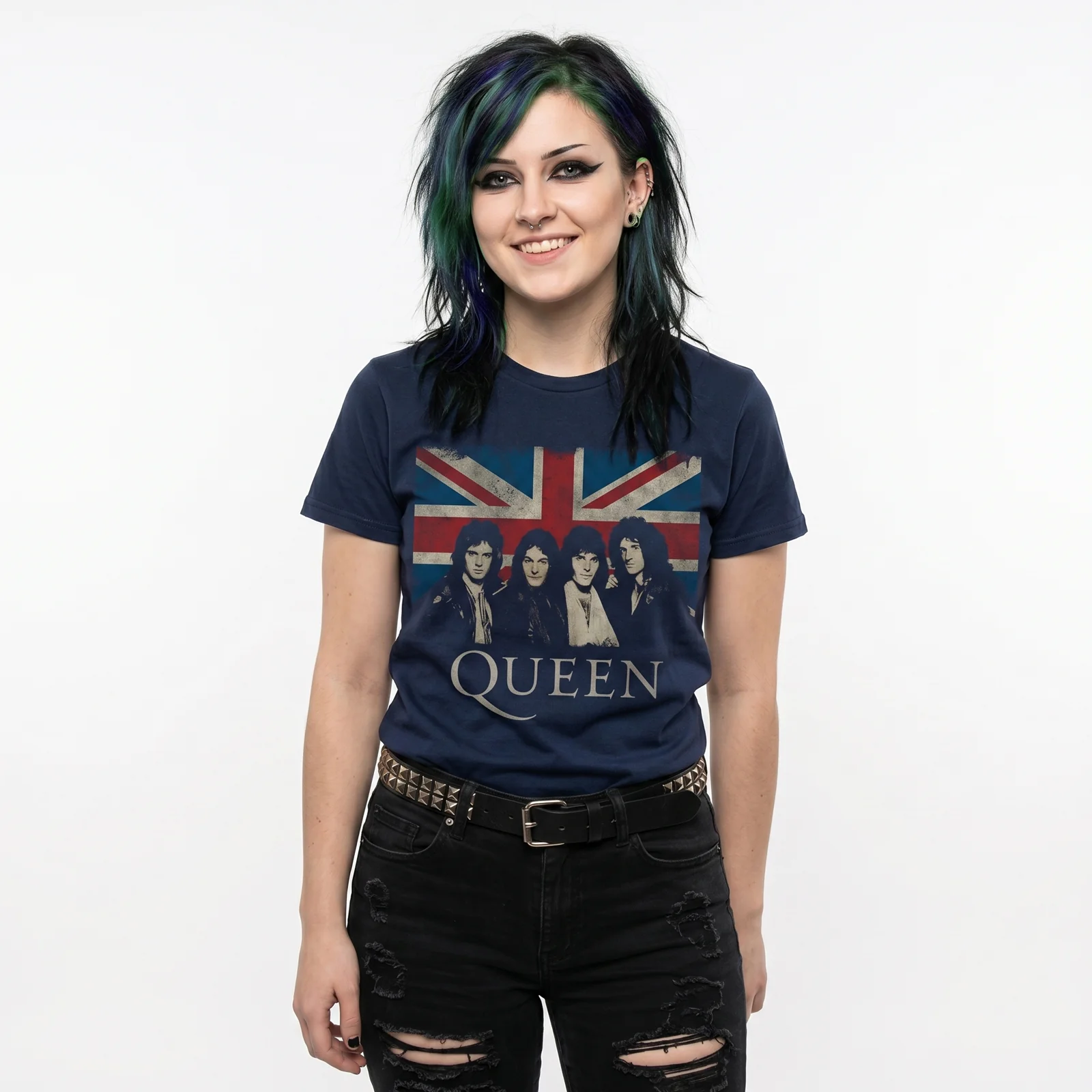 QUEEN - VINTAGE UNION JACK - Ladies T-Shirt Blue - Image 2