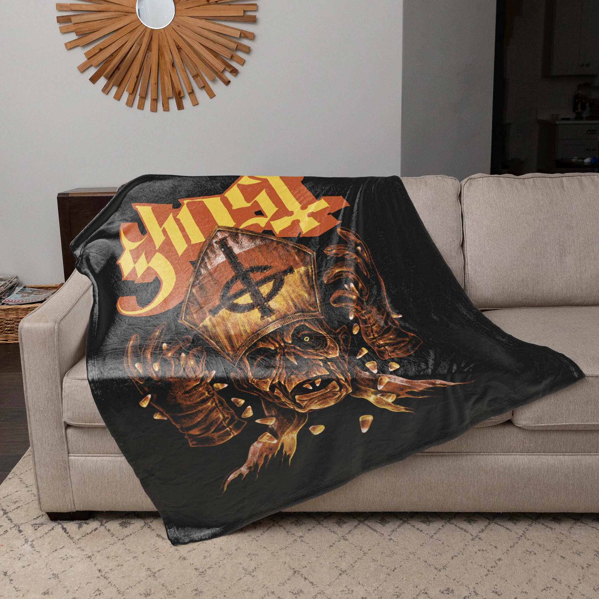 Rocksax Ghost Sherpa Fleece Blanket - Candy Corn - Image 3