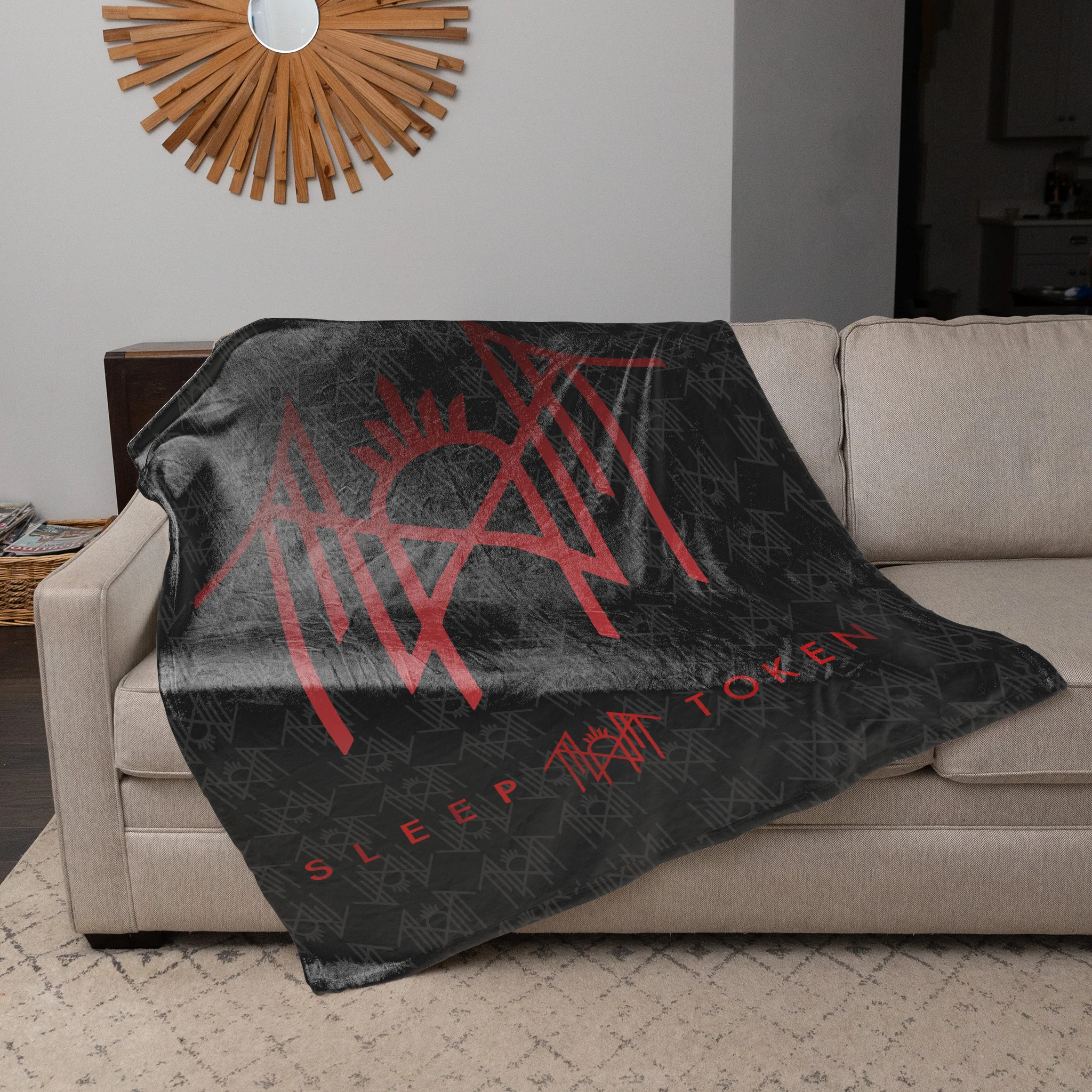 Rocksax Sleep Token Sherpa Fleece Blanket - Red Logo - Image 3