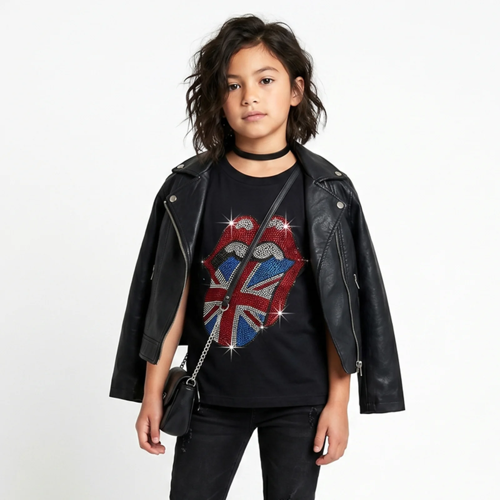 THE ROLLING STONES - BRITISH TONGUE - Kids T-Shirt Black (Embellished) - Image 2