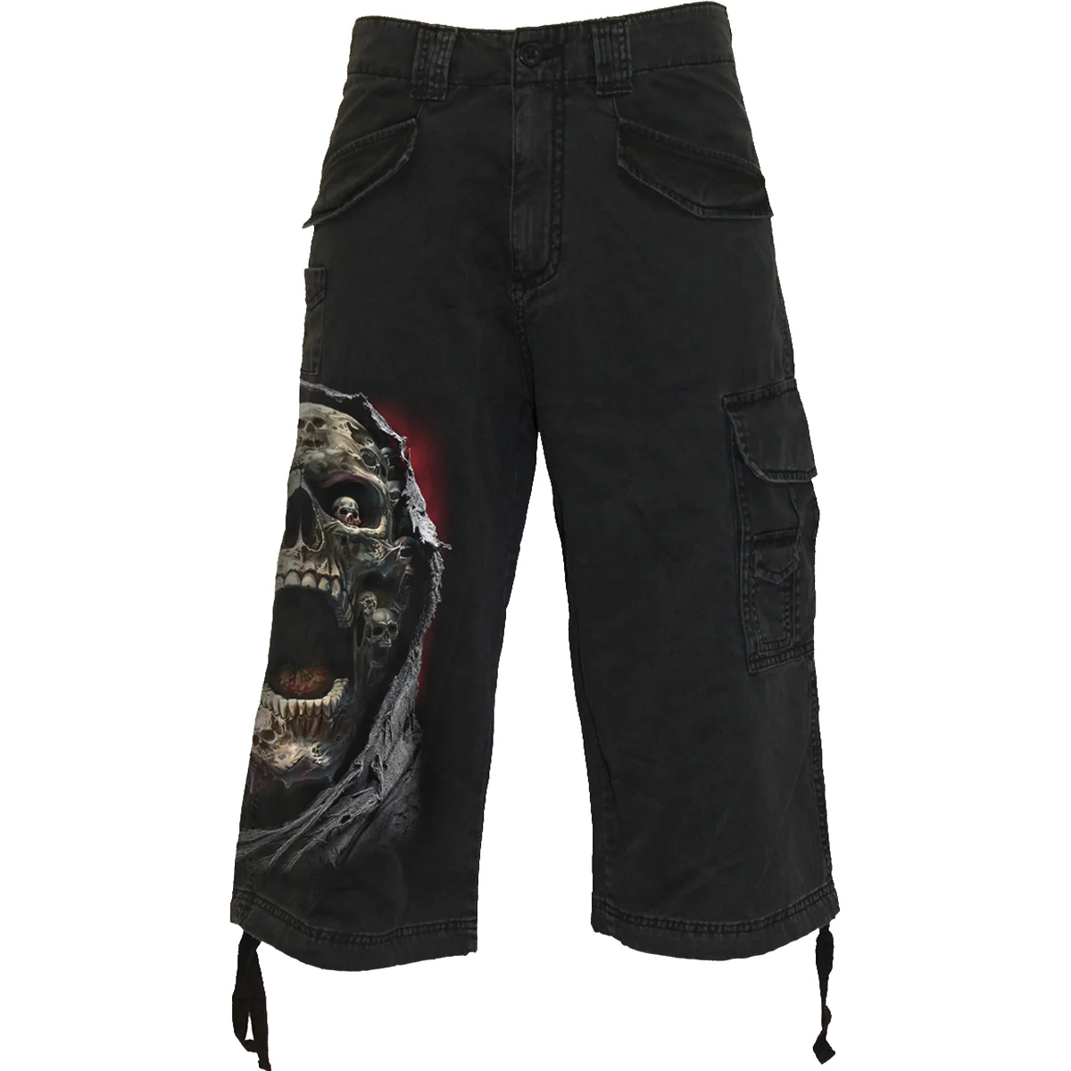 SCREAMING DEATH - Vintage Cargo Shorts 3/4 Long Black