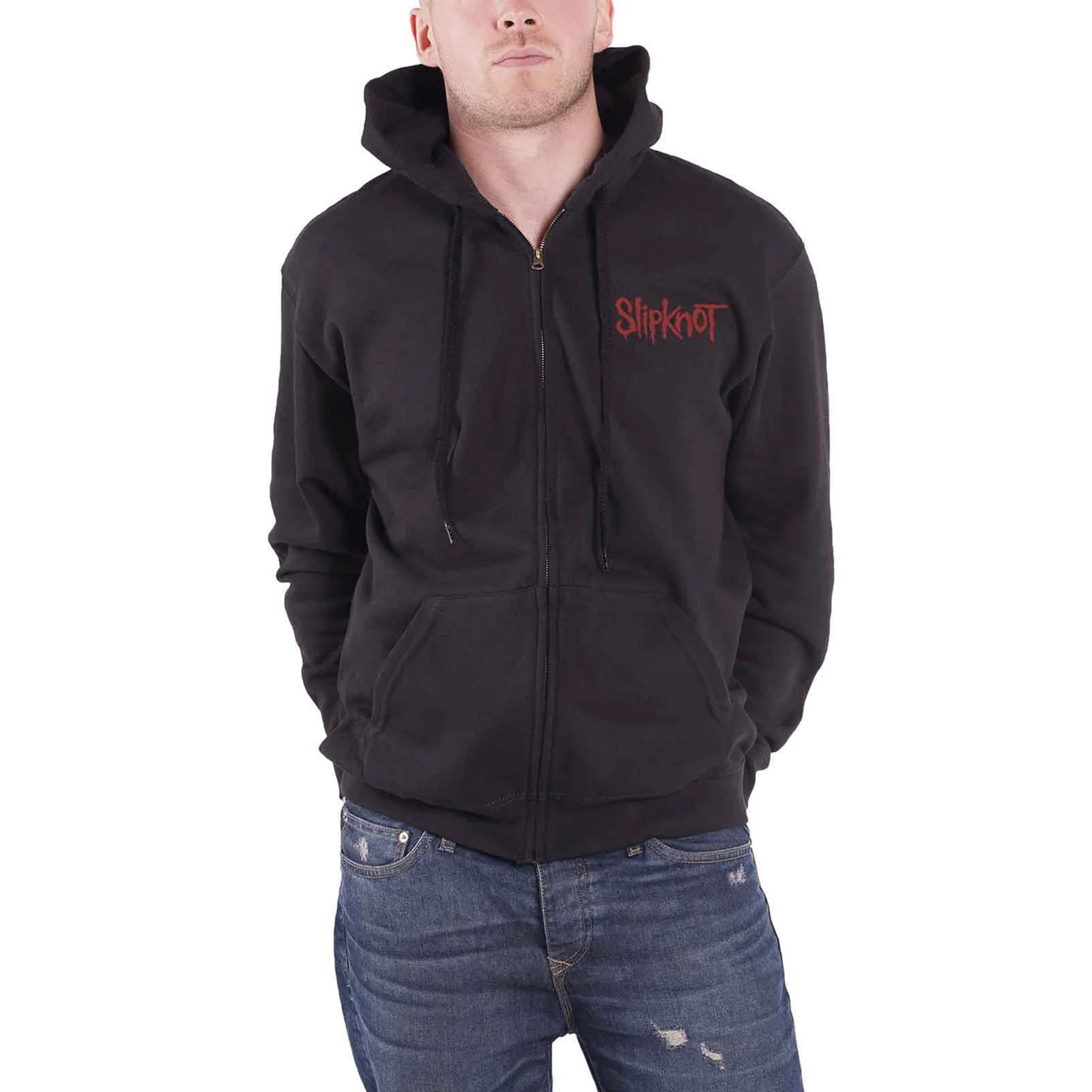 SLIPKNOT - SKULL TEETH - Zipped Hoodie Black (Back Print) - Image 3