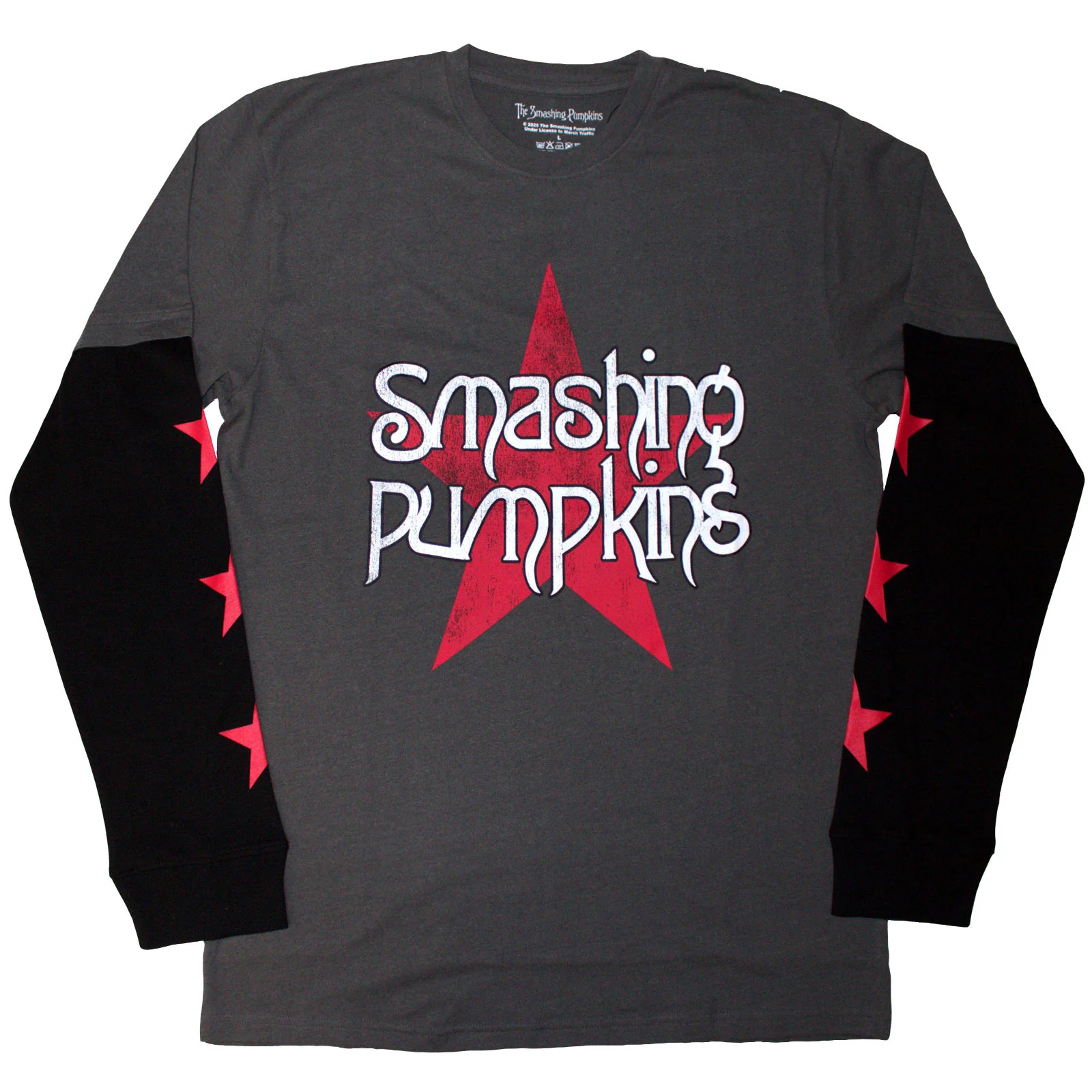 THE SMASHING PUMPKINS - STAR LOGO - Layered Long Sleeve T-Shirt Black, Grey (Sleeve Print)