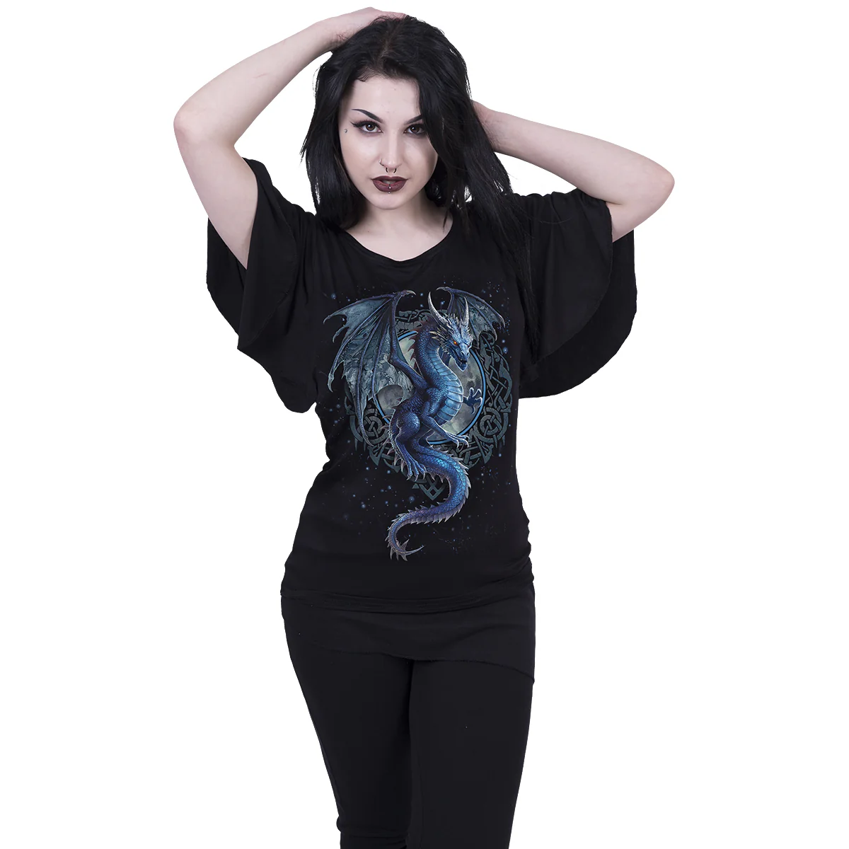 STORM DRAGON - Boat Neck Bat Sleeve Top Black - Image 2
