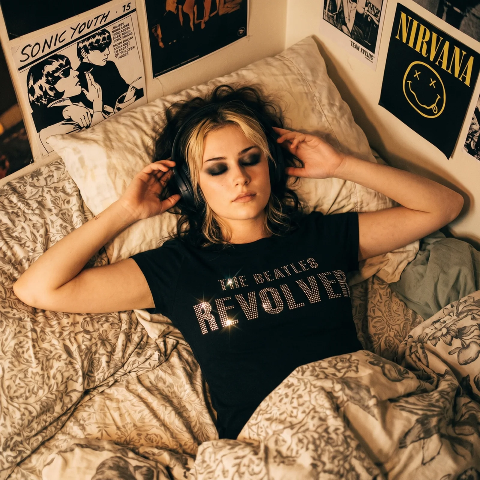 THE BEATLES - REVOLVER CRYSTALS - Ladies T-Shirt Black (Embellished) - Image 2