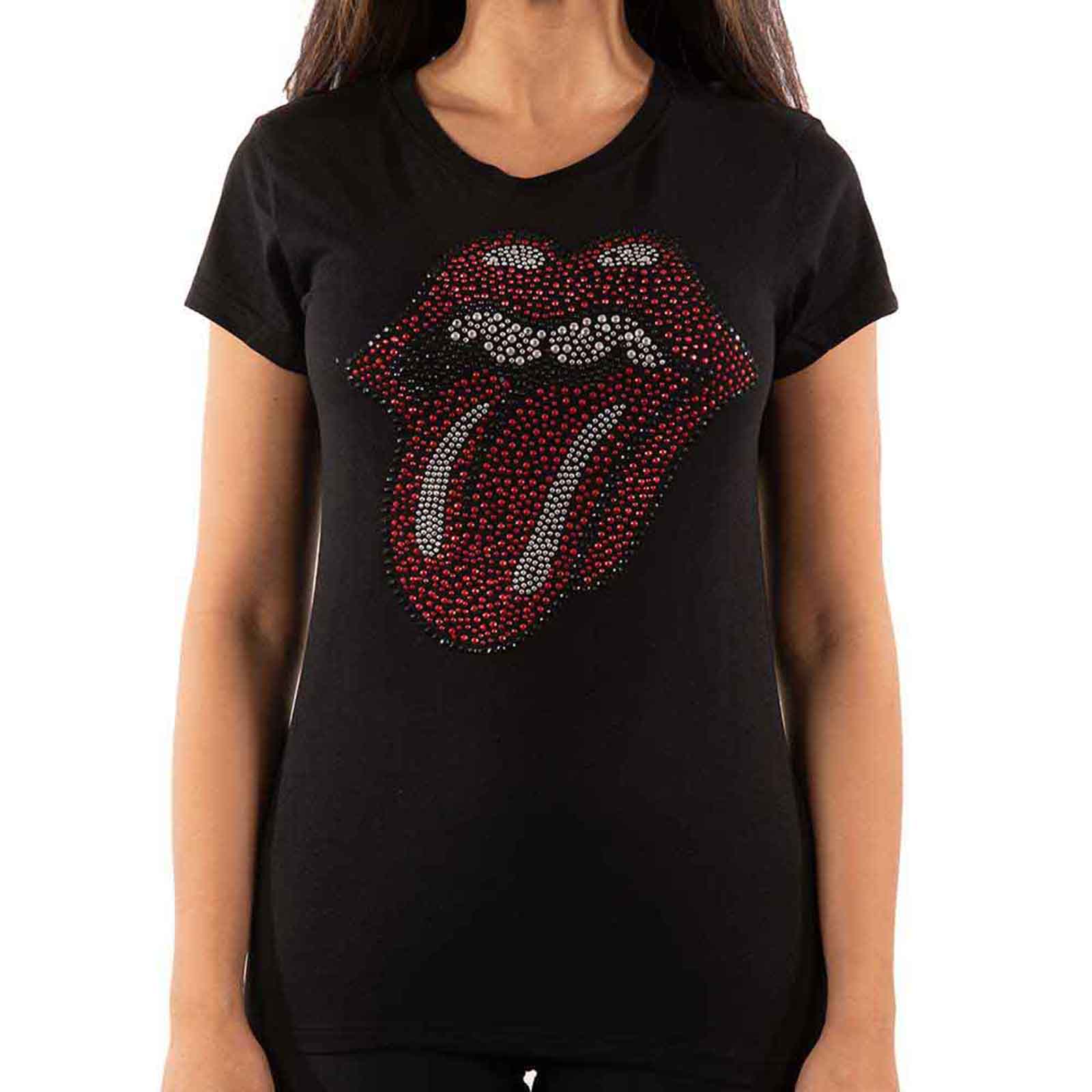 THE ROLLING STONES - CLASSIC TONGUE - Ladies T-Shirt Black (Embellished) - Image 3