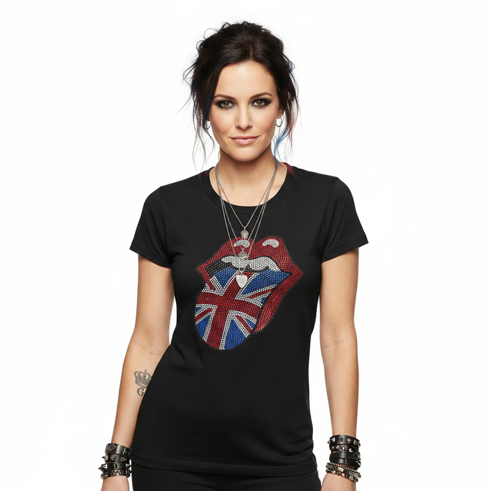 THE ROLLING STONES - CLASSIC UK - Ladies T-Shirt Black (Embellished) - Image 2