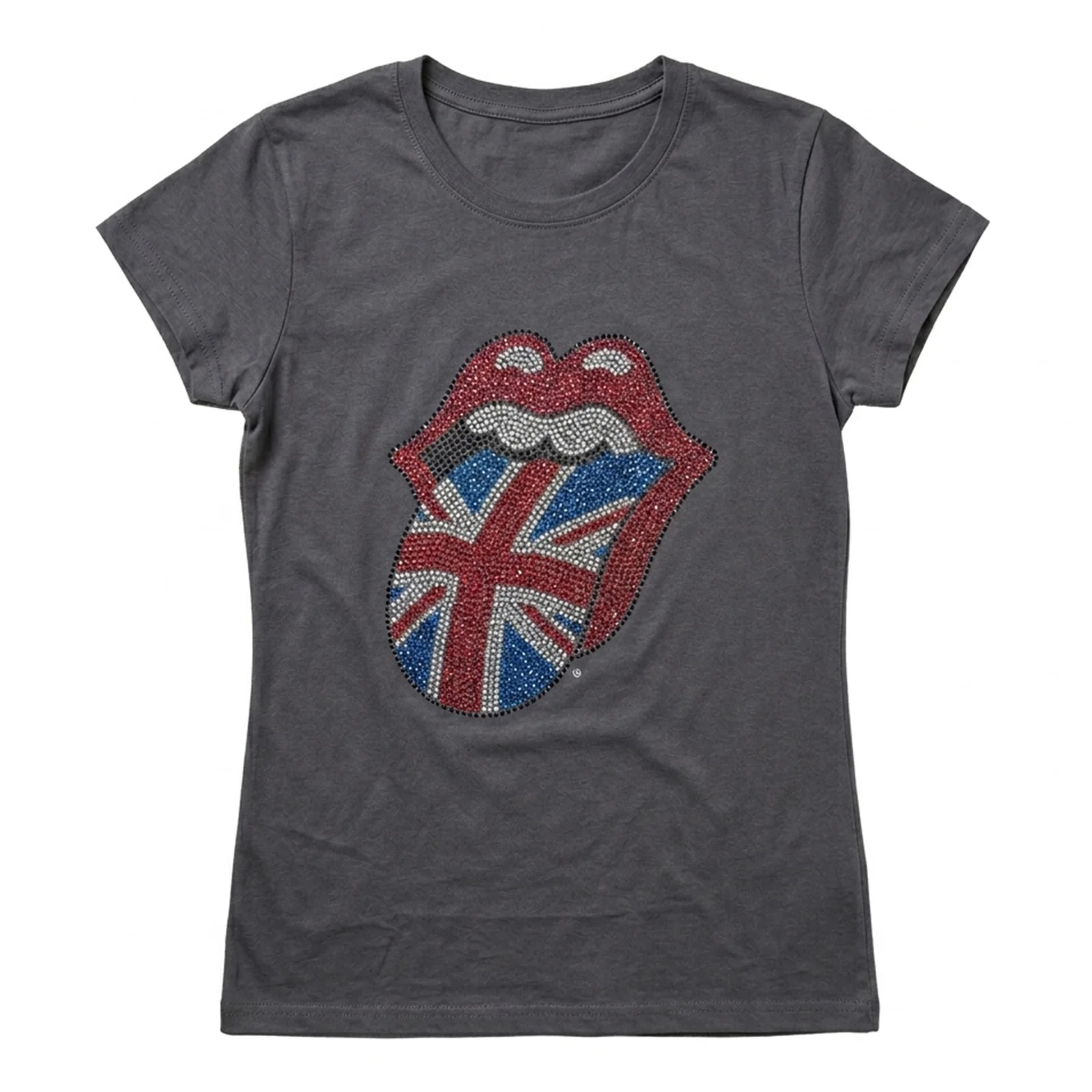 THE ROLLING STONES - CLASSIC UK TONGUE - Ladies T-Shirt Grey (Embellished)