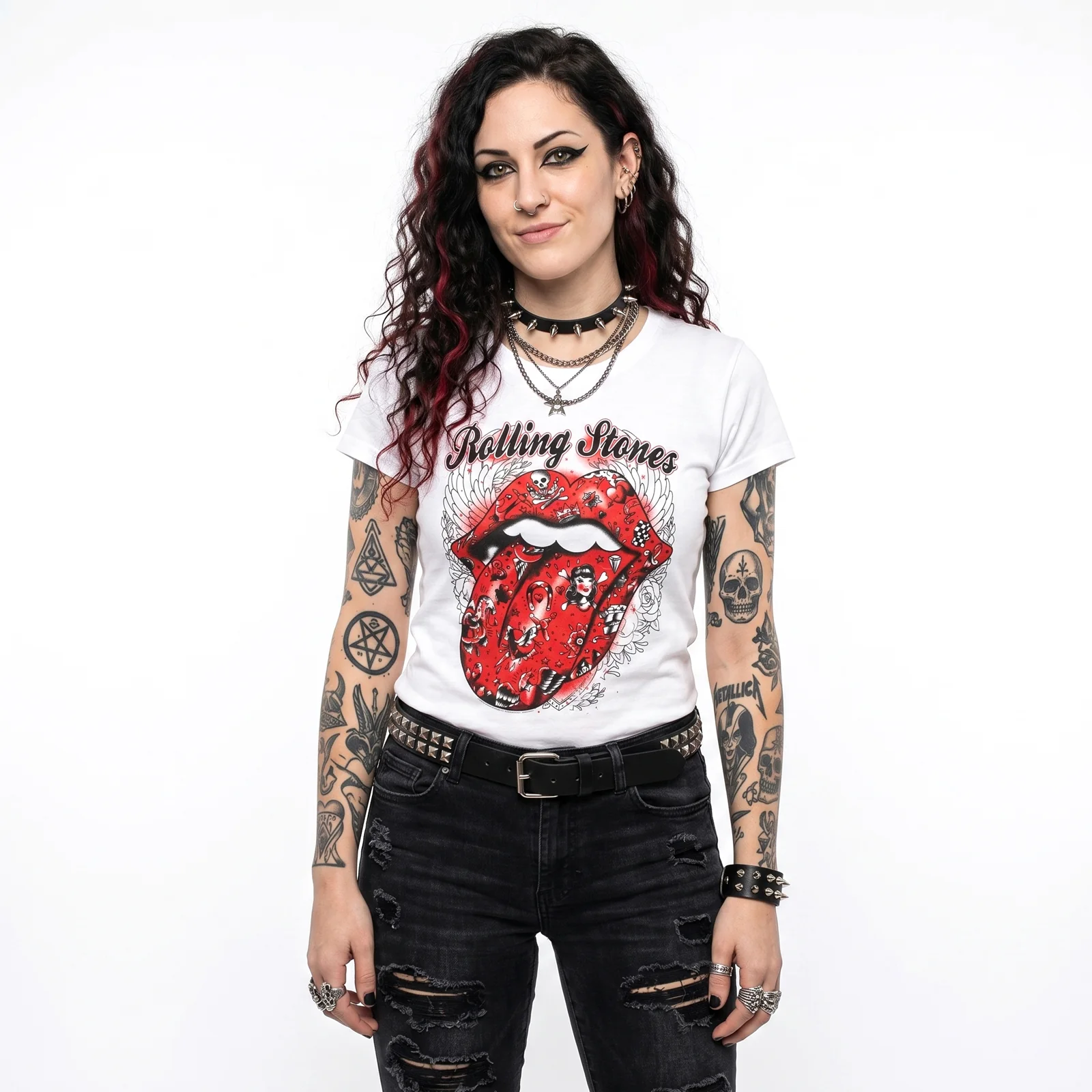 THE ROLLING STONES - TATTOO FLASH - Ladies T-Shirt White - Image 2