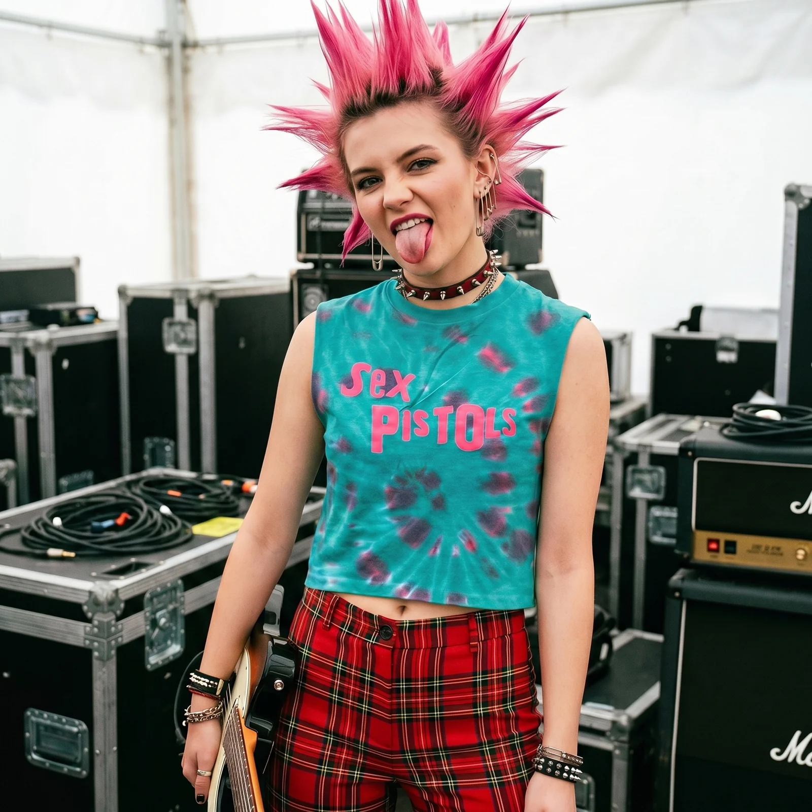 THE SEX PISTOLS - LOGO - Crop Top Green (Wash Collection) - Image 2