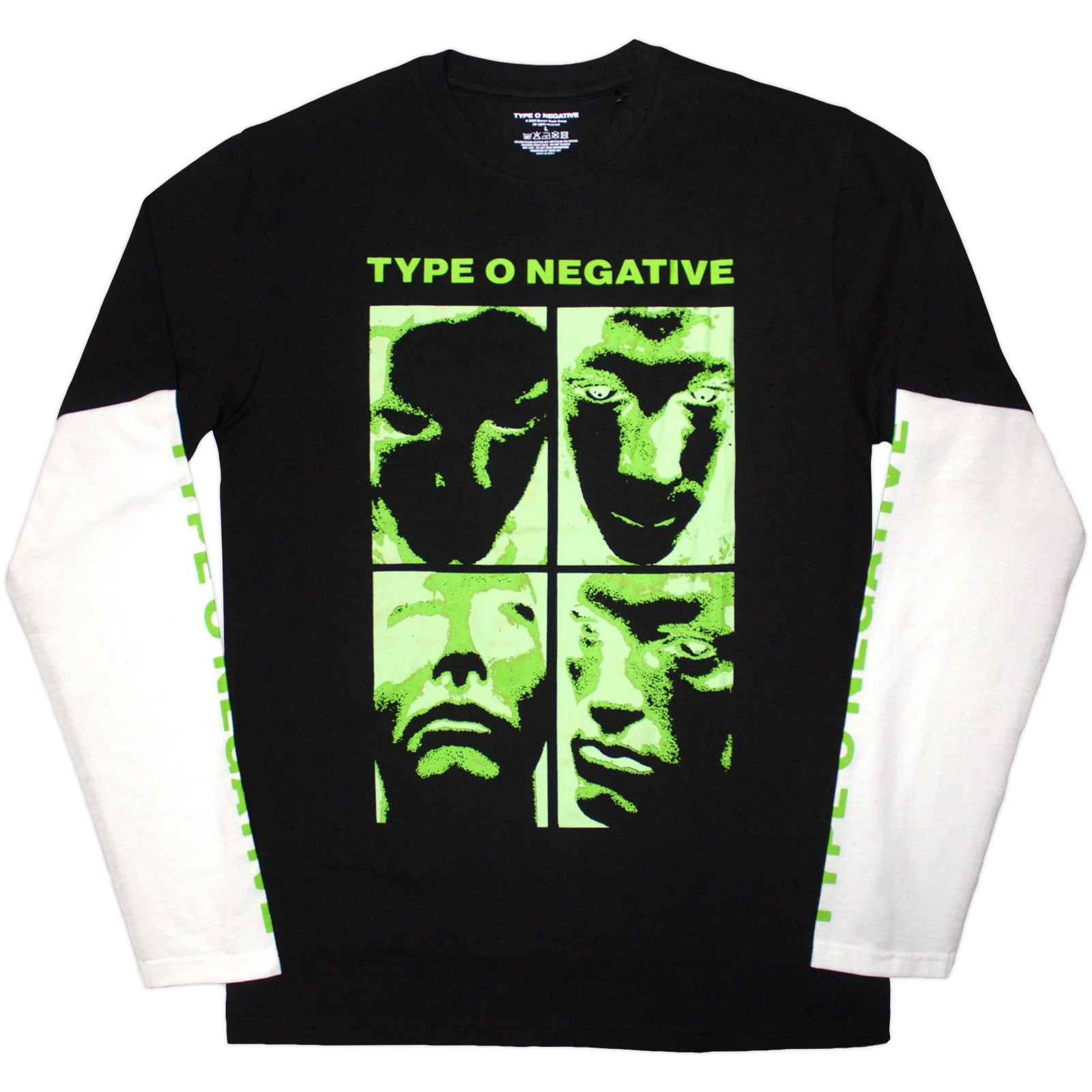 TYPE O NEGATIVE - FACES - Layered Long Sleeve T-Shirt Black, White (Sleeve Print)
