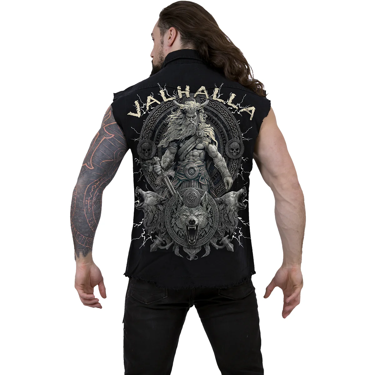 VALHALLA - Sleeveless Stone Washed Worker Black - Image 3