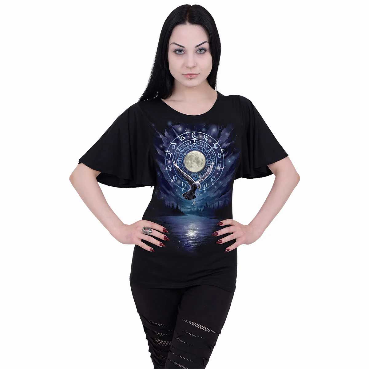 WITCHCRAFT - Boat Neck Bat Sleeve Top Black - Image 2
