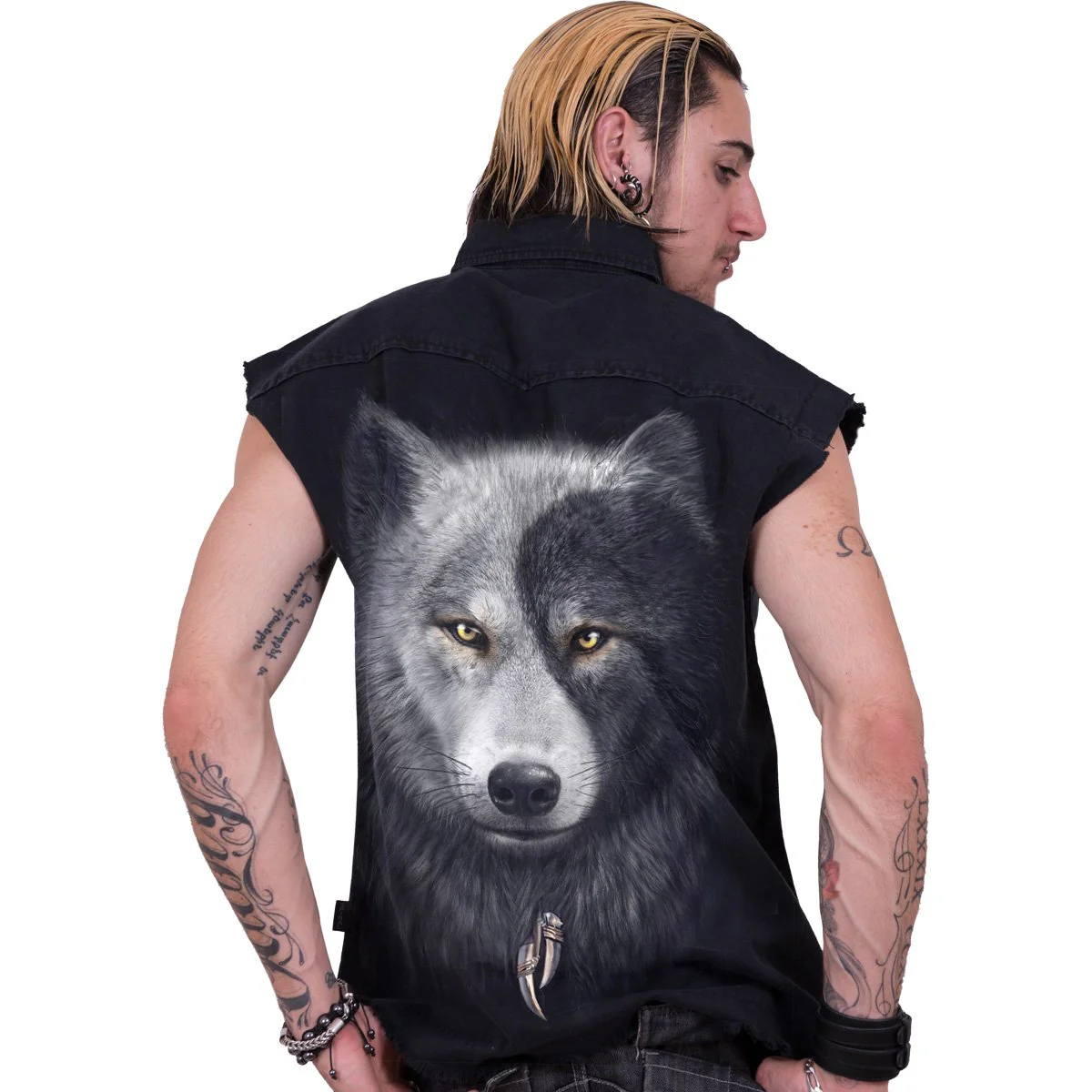 WOLF CHI - Sleeveless Stone Washed Worker Black - Image 3